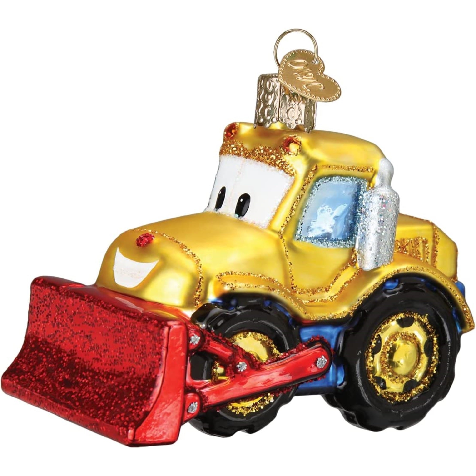 Old World Christmas Glass Blown Bright-Eyed Bulldozer Ornament, 3.5"