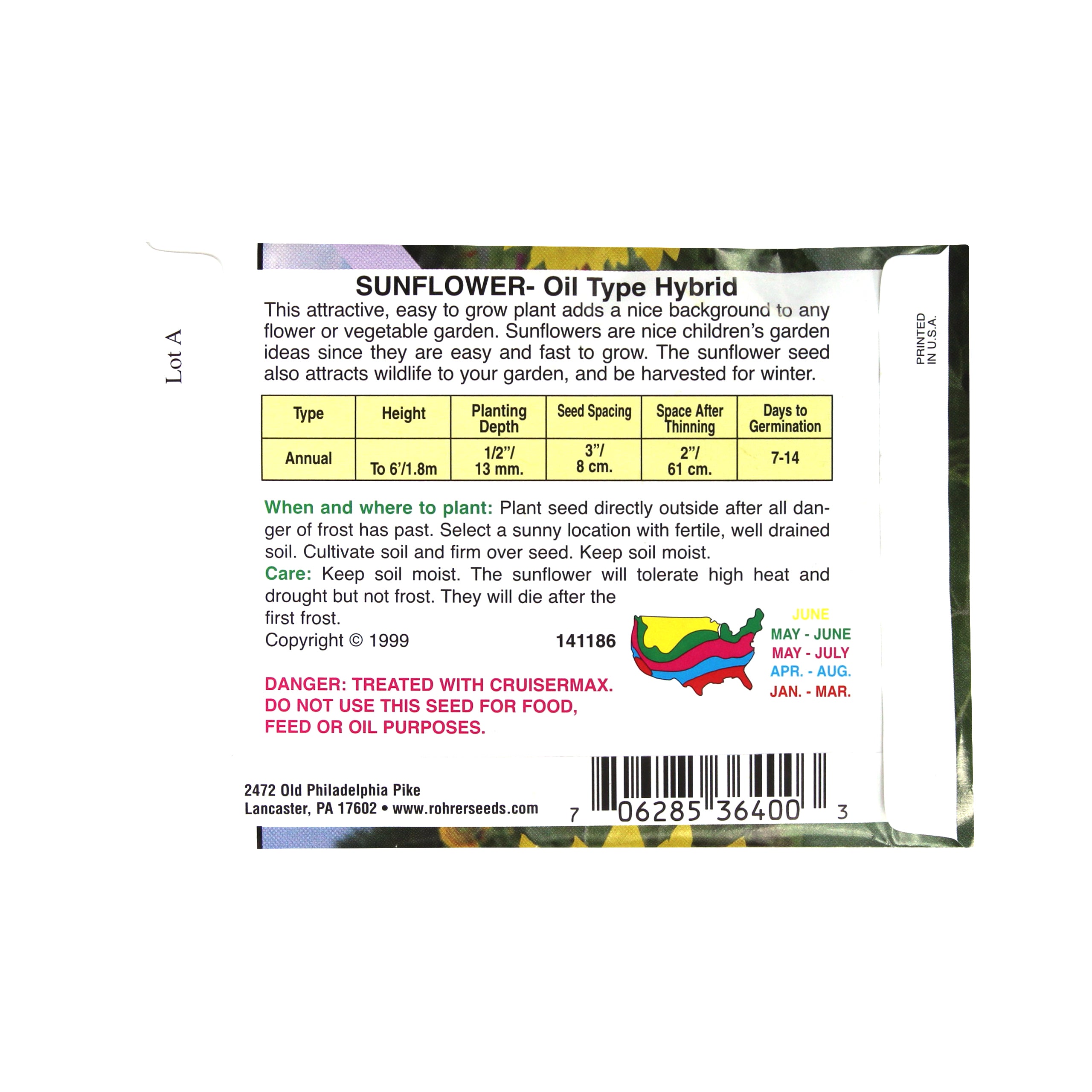 Rohrer Seed Sunflower, Oil Type Hybrid, 5ft, Approx 25 Seeds/Packet