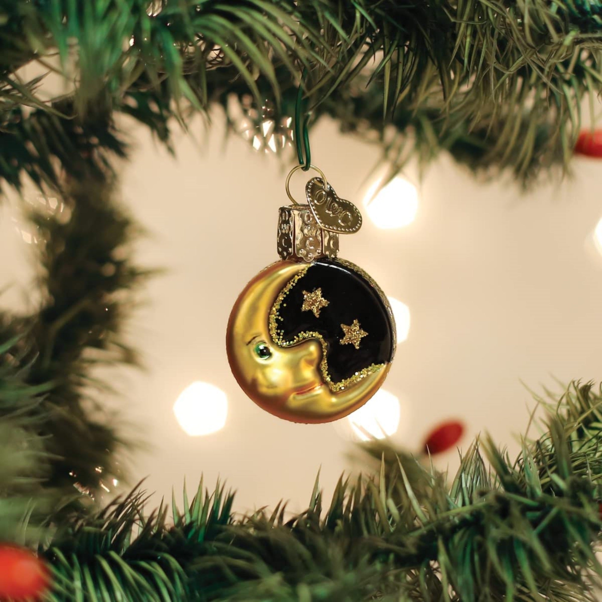 Old World Christmas Mini Glass Blown Moon Ornament, 1.25"