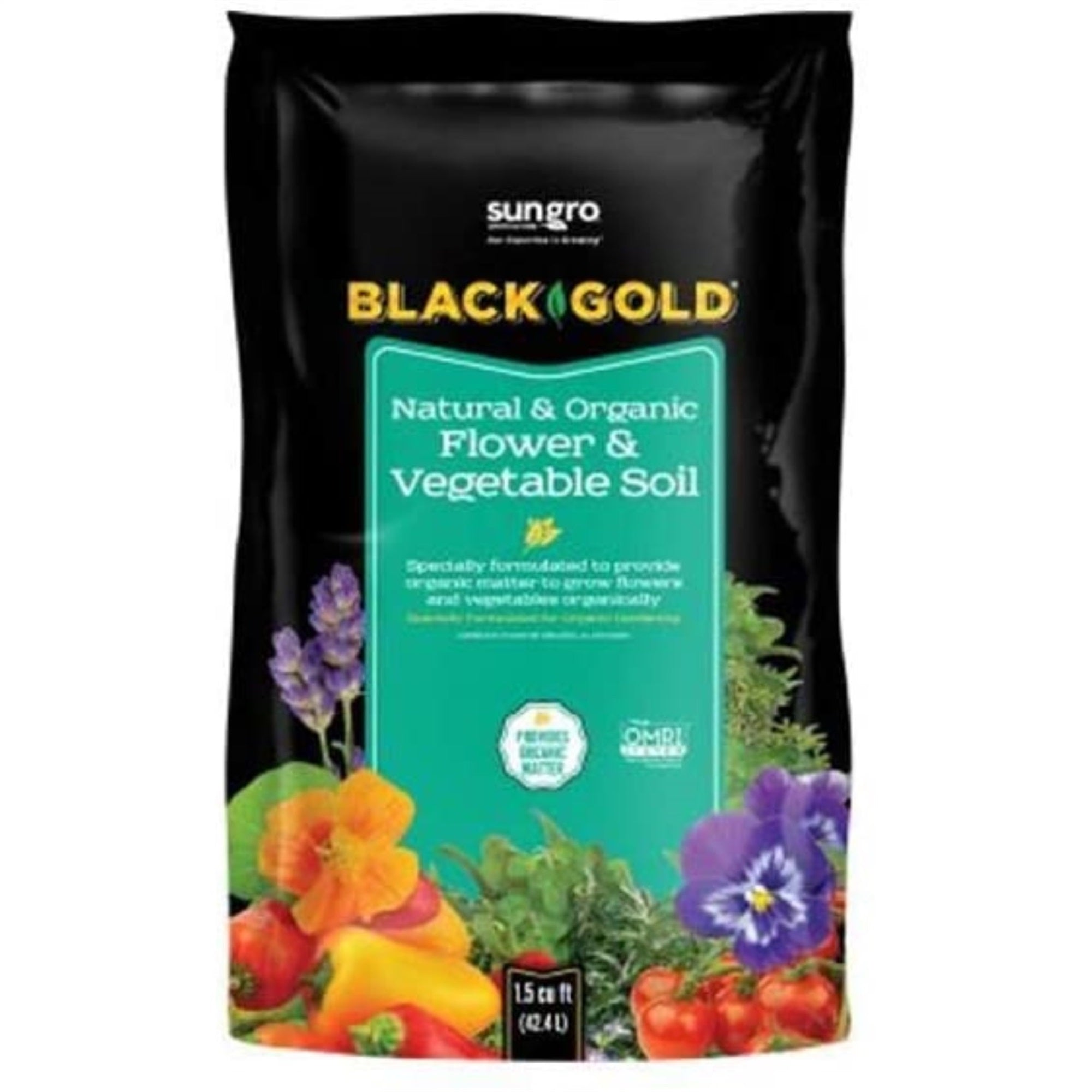 SunGro Black Gold Outdoor Natural and Organic Garden Flower and Vegetables Blend Potting Soil Mix for Outdoor Plants, 1.5 Cubic Foot Bag