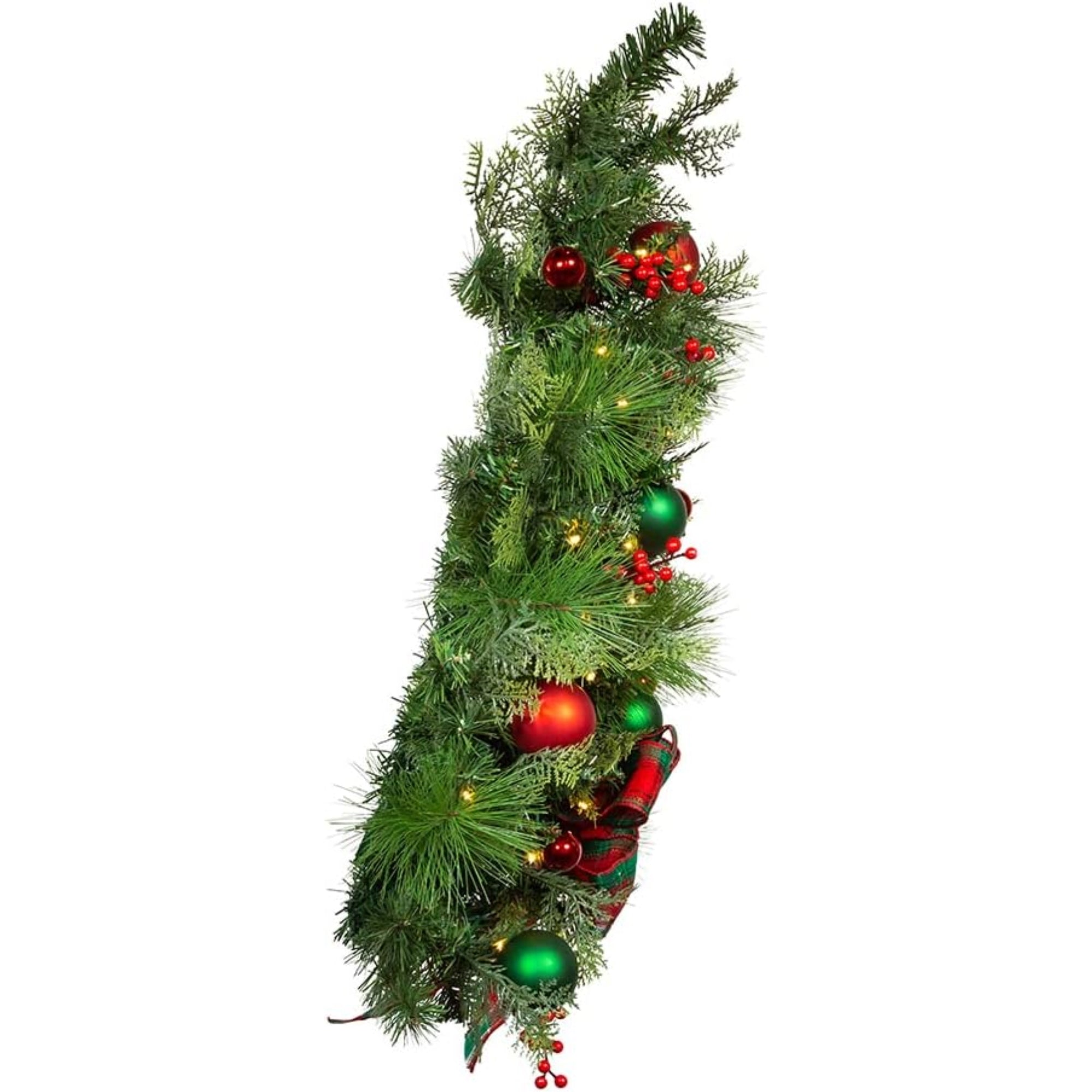 Kurt Adler Pre Lit Battery Operated Wall Tree with Bow, Green and Red, 26in