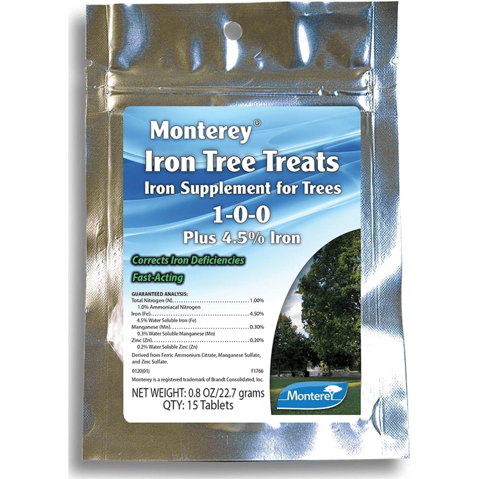 Monterey Iron Tree Treats Supplement For Trees 1-0-0 Plus 4.5% Iron, 15 Tablets, 0.8 Ounces
