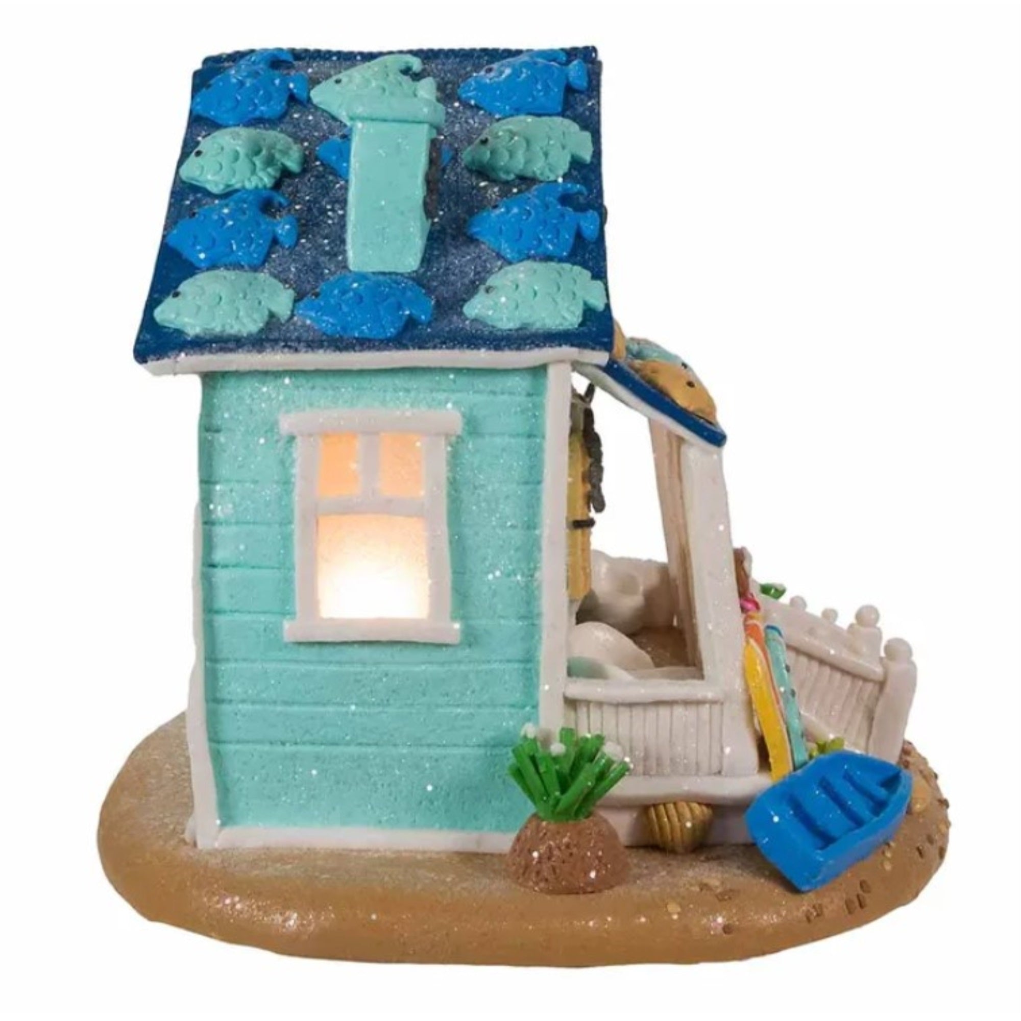 Kurt Adler Pre-Lit Gingerbread Beach House Table Piece, 8"