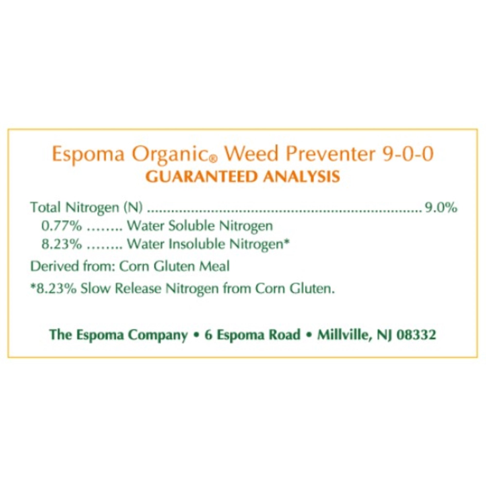 Espoma Organic 9-0-0 All-Natural Weed Preventer, Prevents Weeds & Feeds Lawns, Made from Corn Gluten, 25 lb Bag