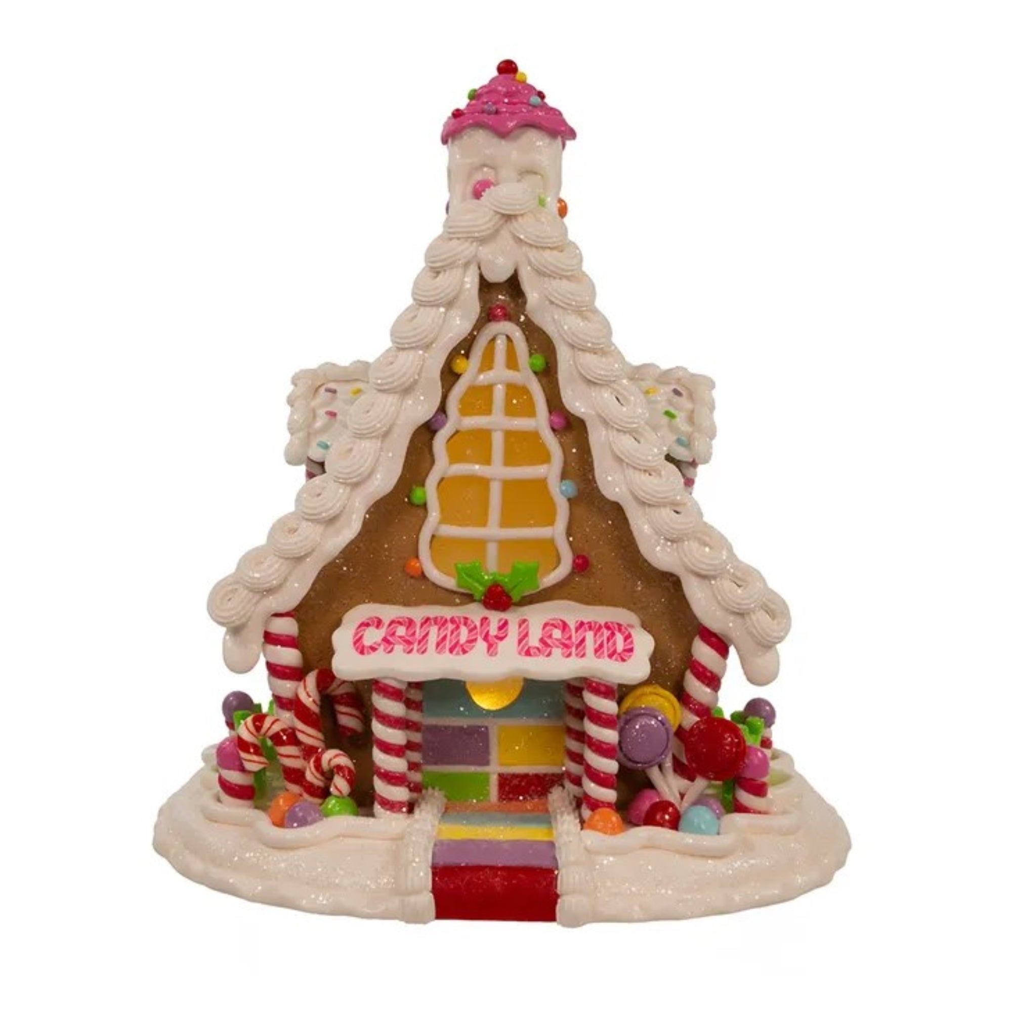 Kurt Adler Battery Operated Lit Candyland Gingerbread House Table Piece, 11.5"