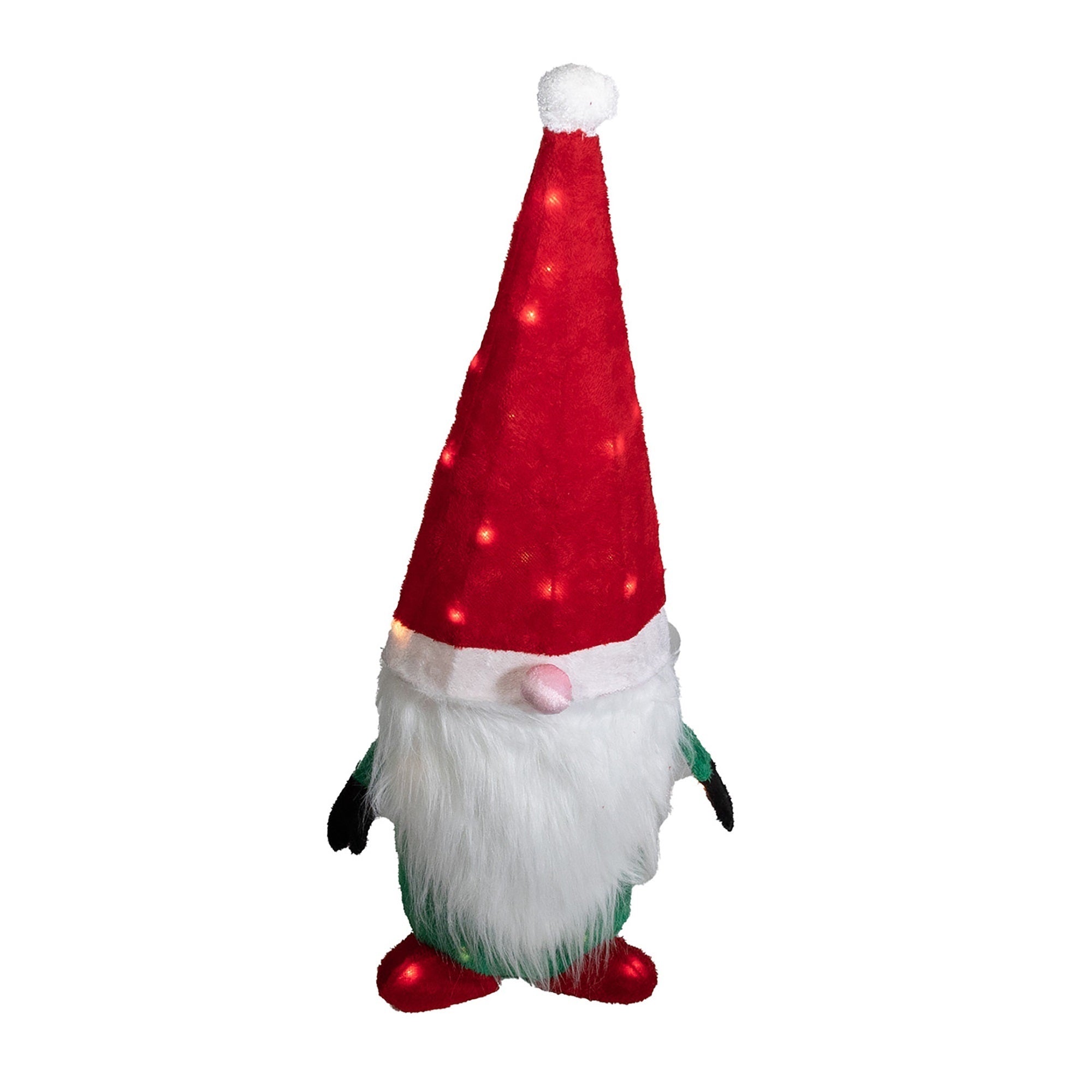 Good Tidings Gnome Santa Christmas Decoration Figurine, 50 Mini Lights, 35"