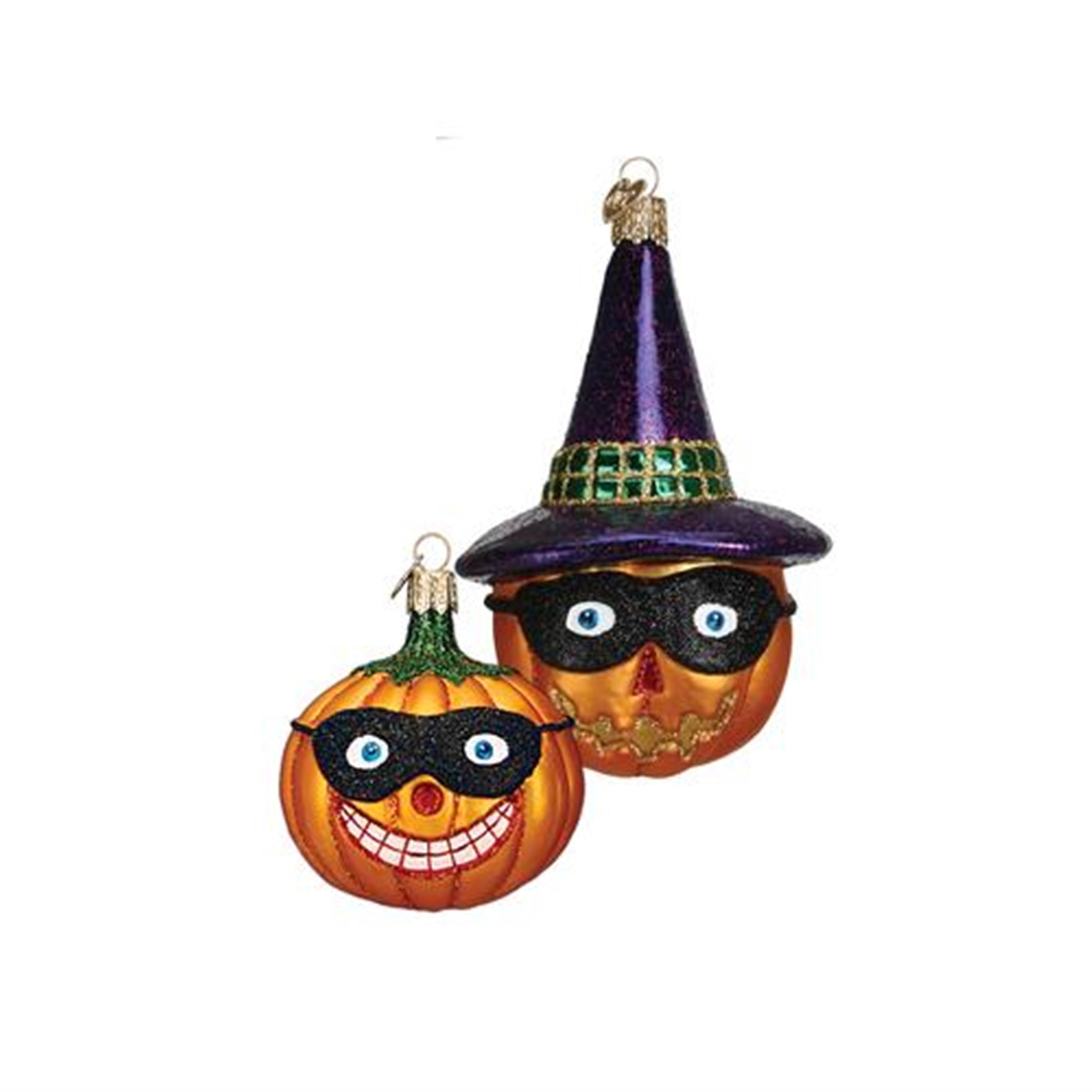 Old World Christmas Glass Blown Ornaments (#26063) Masked Jack O'Lantern, Assorted (2 Pack)