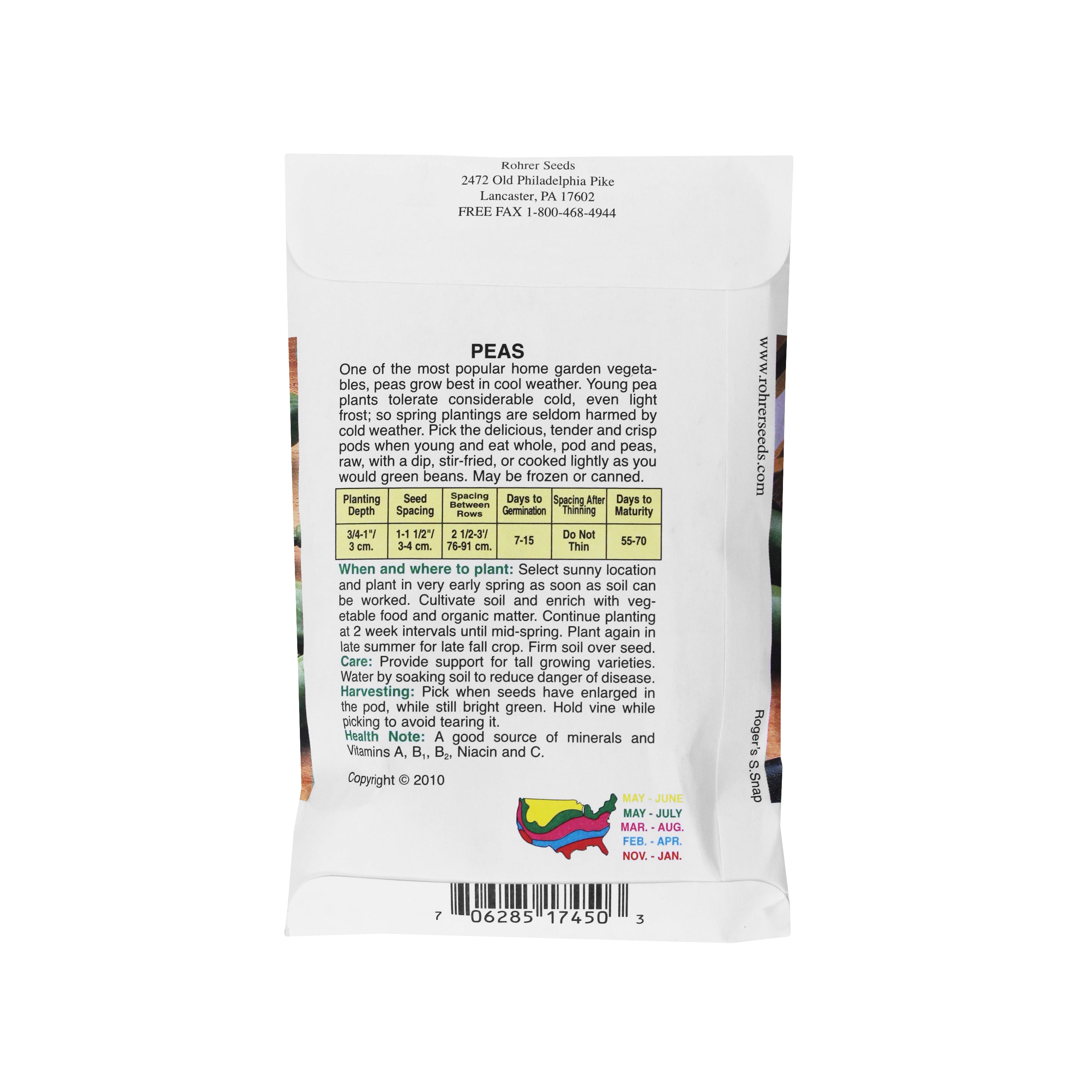 Rohrer Seeds Sugar Snap Peas Sugar Lace II, 2oz Packet, Plants 12ft Row