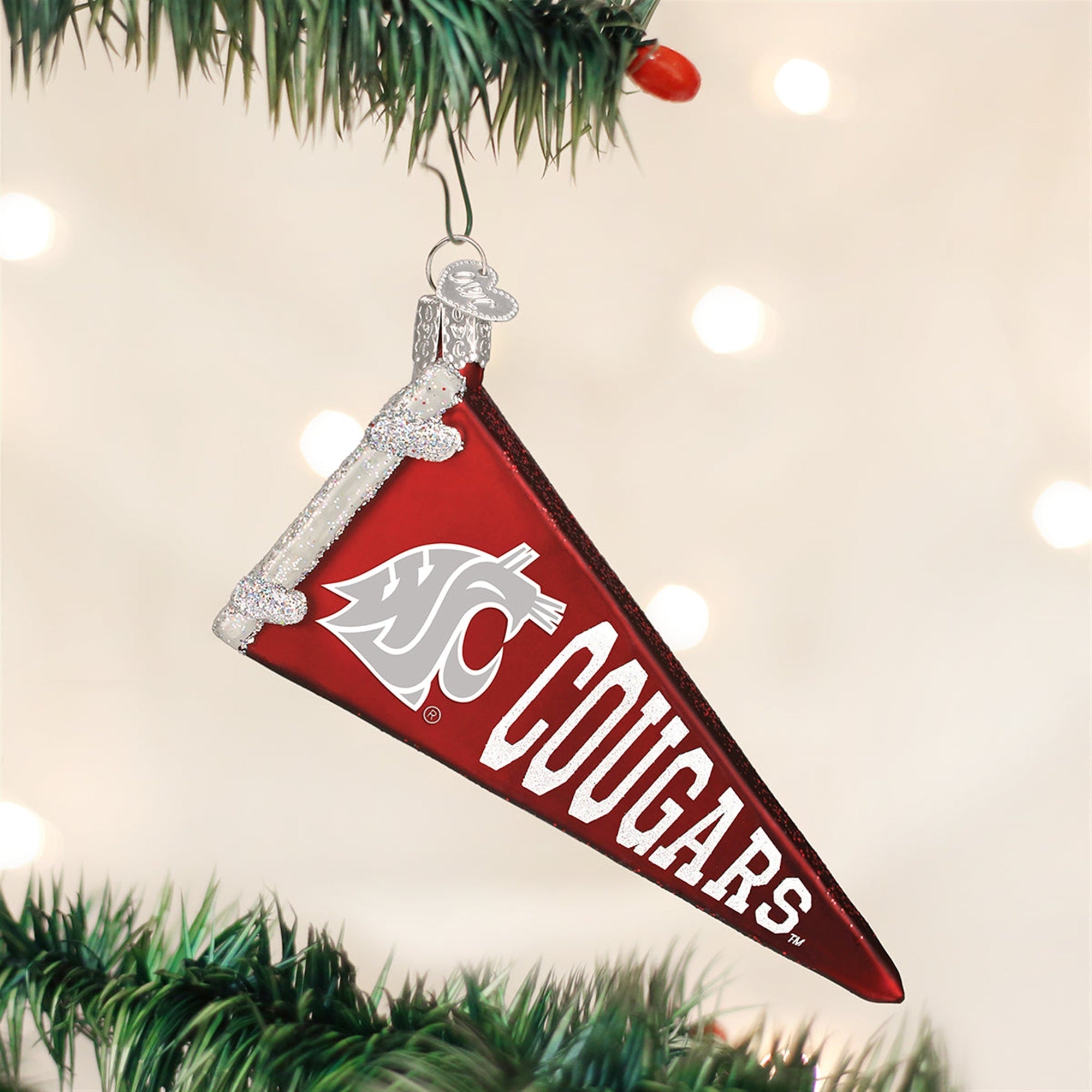 Old World Christmas Hanging Glass Tree Ornament, Washington State University Pennant