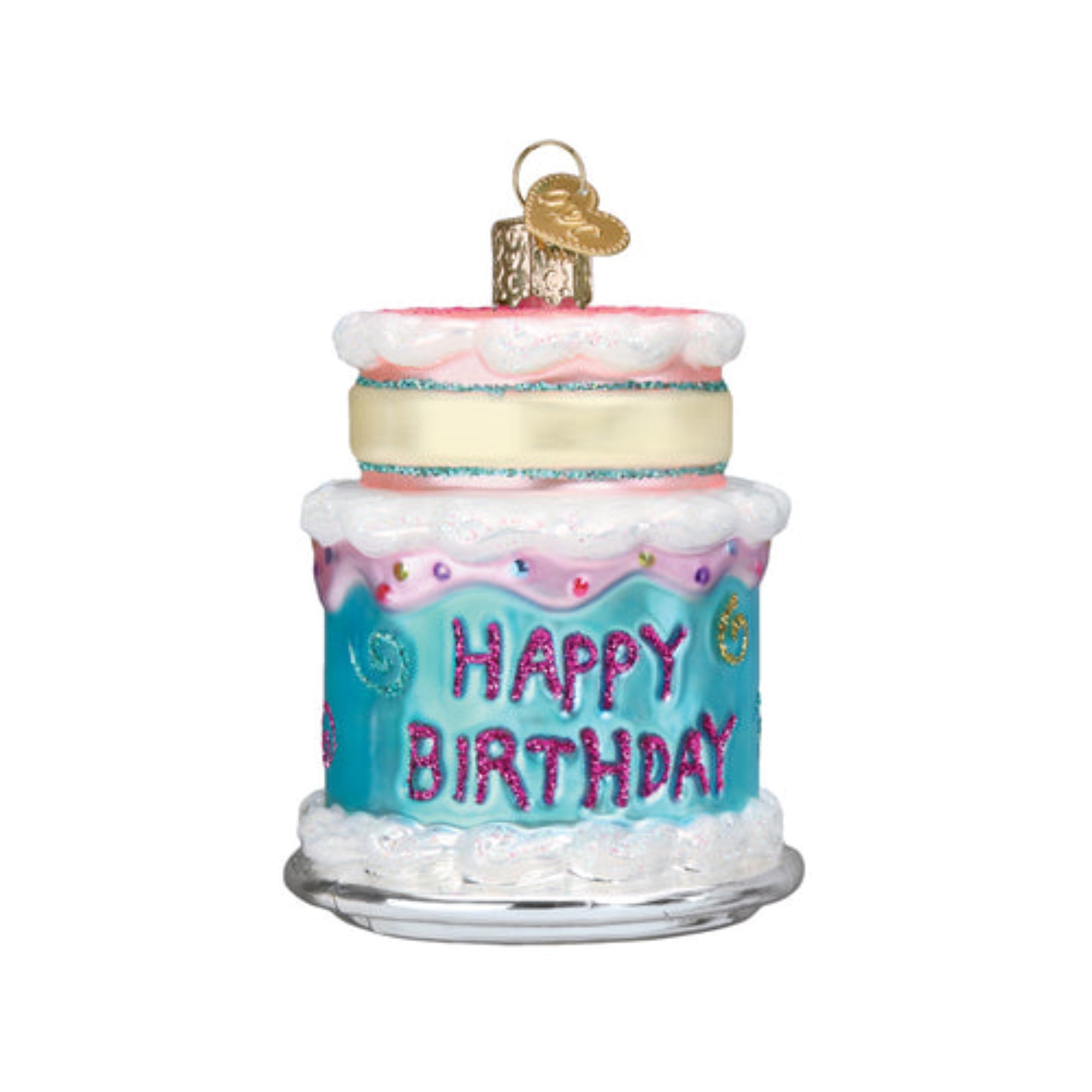 Old World Christmas Glass Blown Ornaments for Tree, Happy Birthday Cake