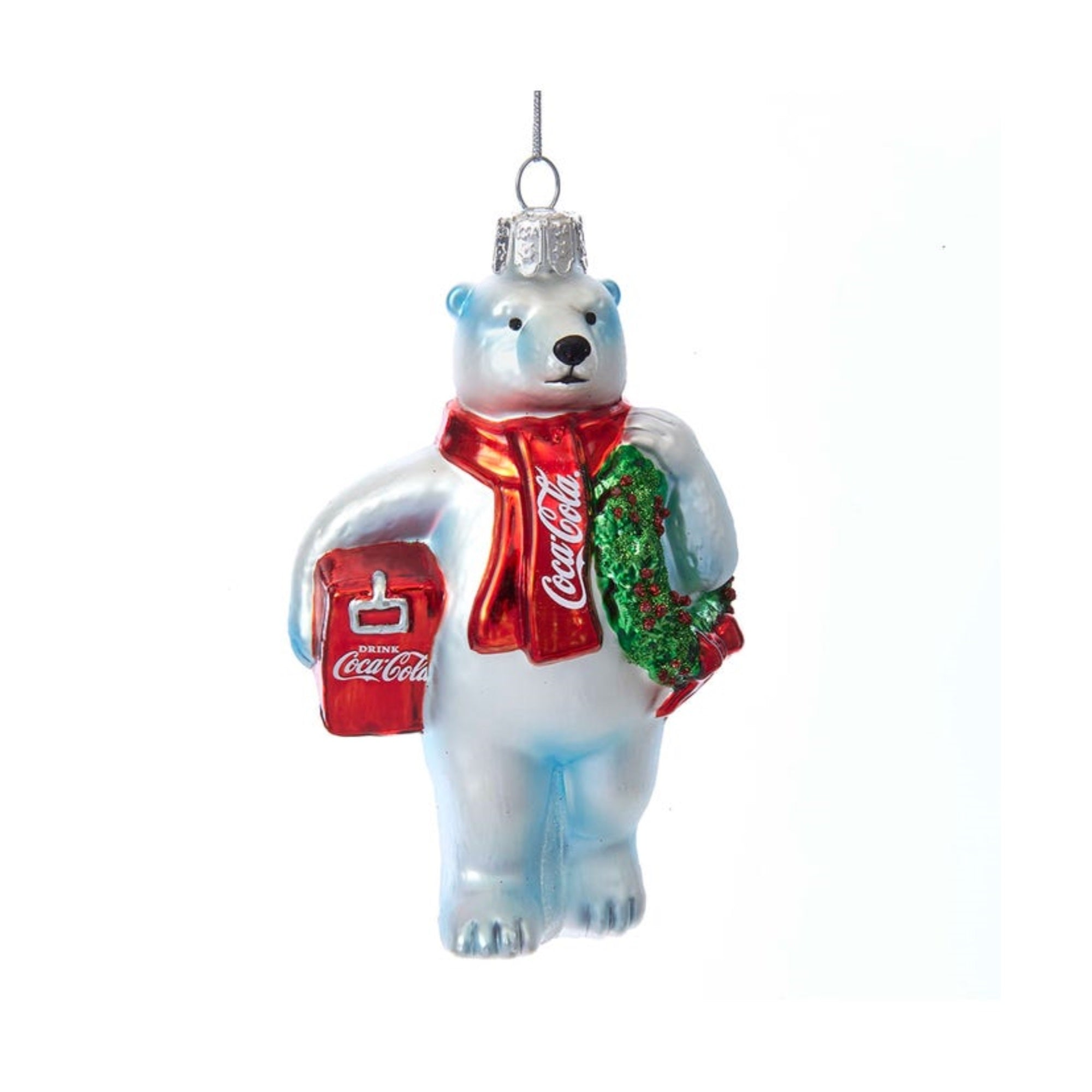 Kurt Adler Coca-Cola® Polar Bear With Wreath and Cooler Glass Ornament