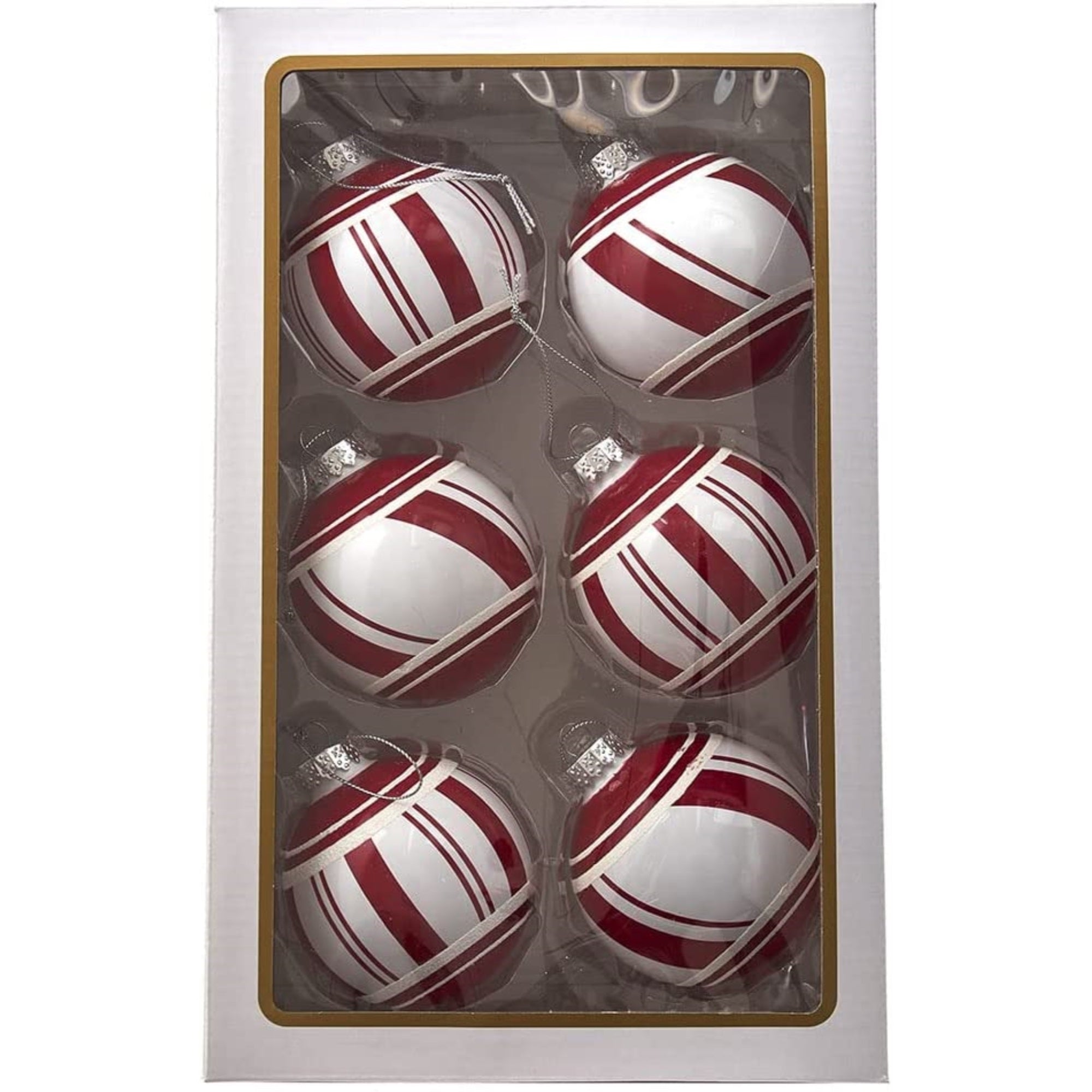 Kurt Adler Glass Red and White Ball Ornaments, 6-Piece Box, 3"