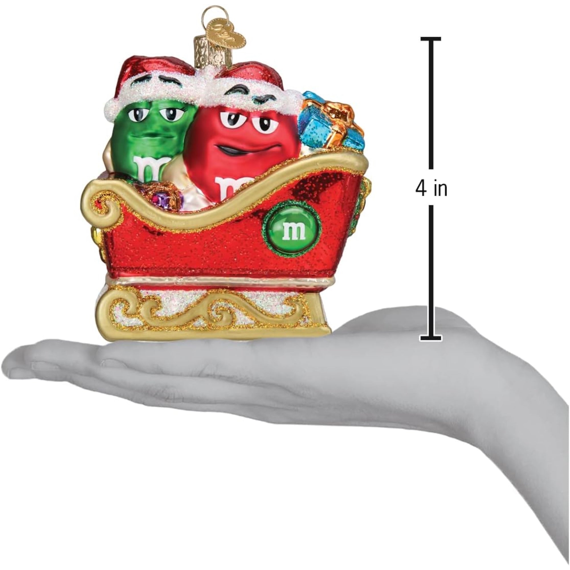 Old World Christmas M&M'S In Sleigh Blown Glass Holiday Ornament