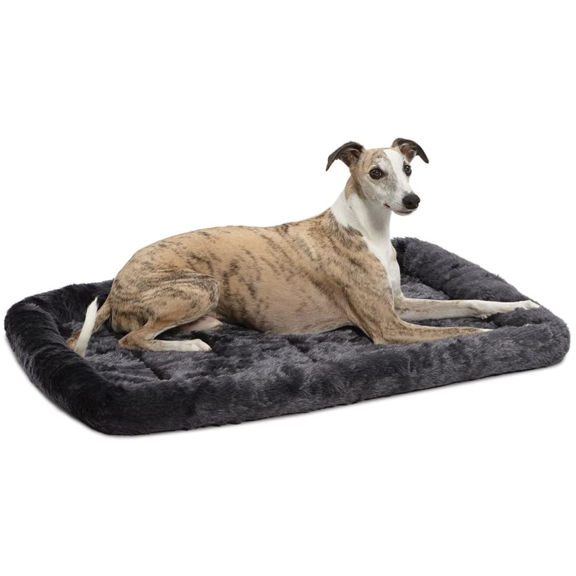 Midwest Quiet Time Bolster/Sheepskin Medium Dog Bed, Grey, 36" L X 23" W