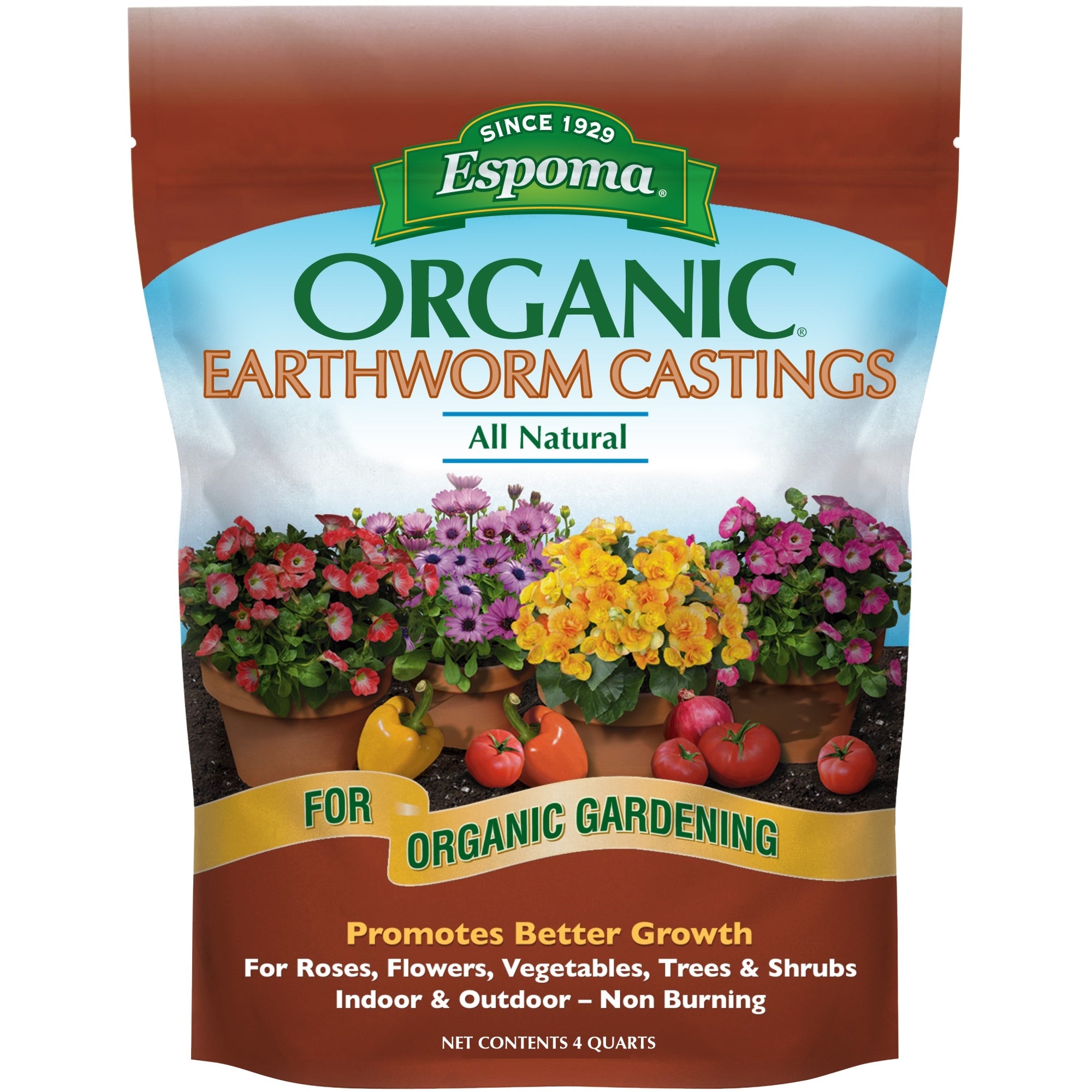 Espoma Organic Earthworm Castings All-Natural Plant Food for Indoor and Outdoor Plants, for Organic Gardening, 4 Qt Bag