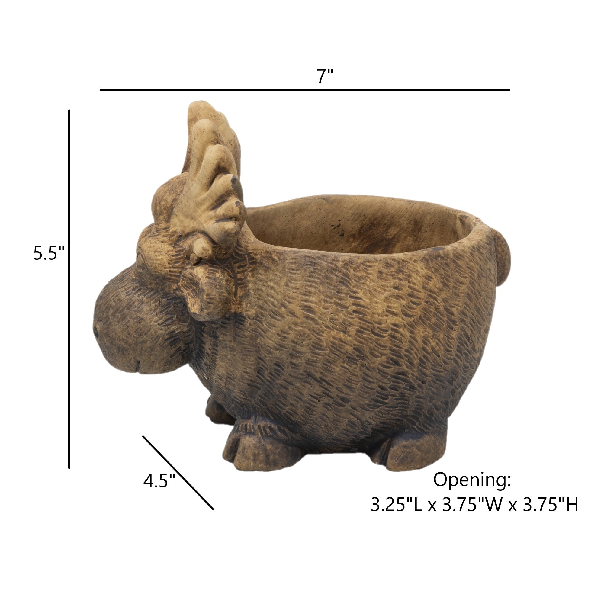 Classic Home and Garden Indoor Outdoor Cement Moose Planter, Brown, 7"