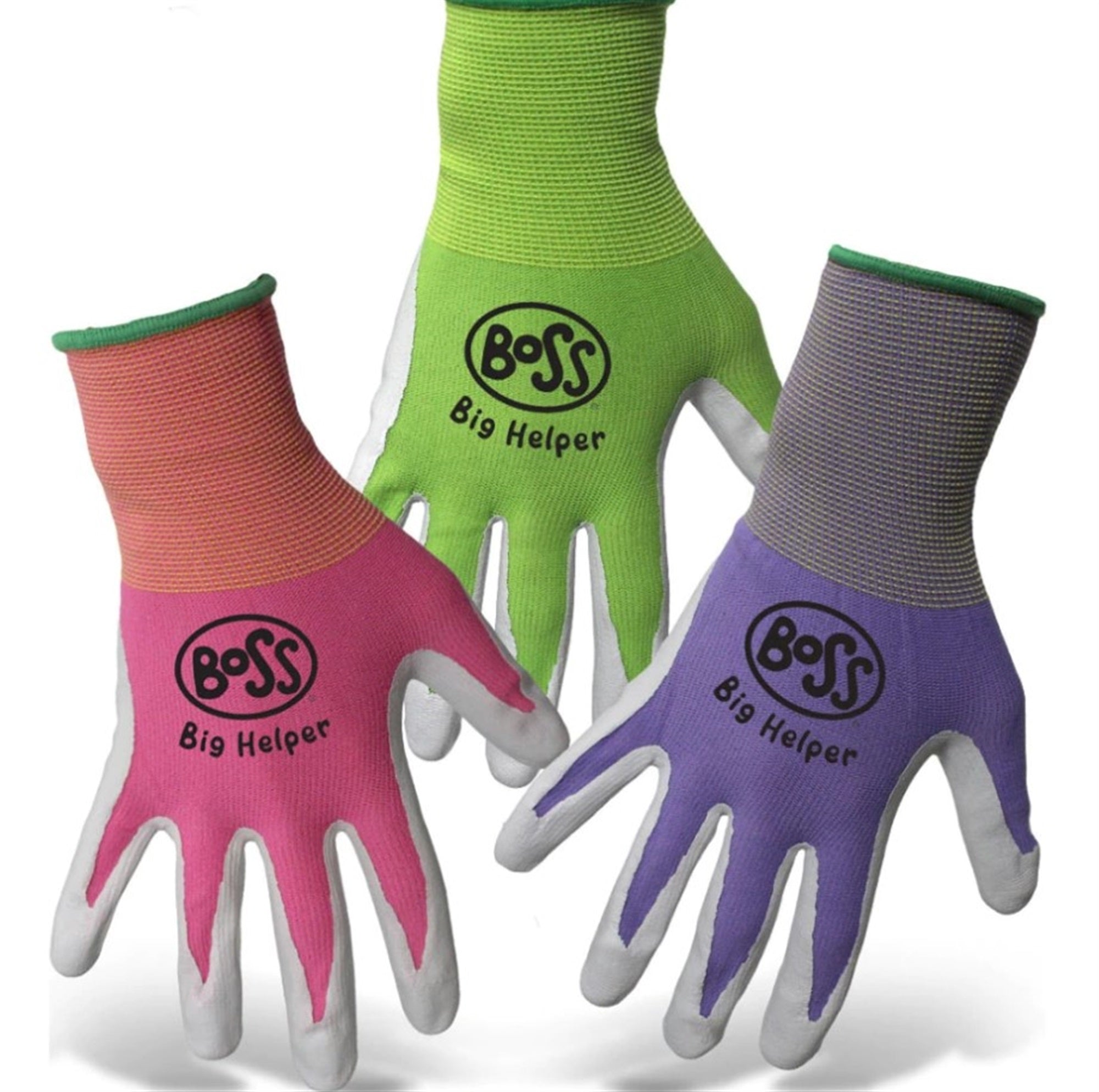 Boss Kid's Big Helper Nylon w/ Nitrile Coated Palm/Fingers Gloves (Pack of 3)
