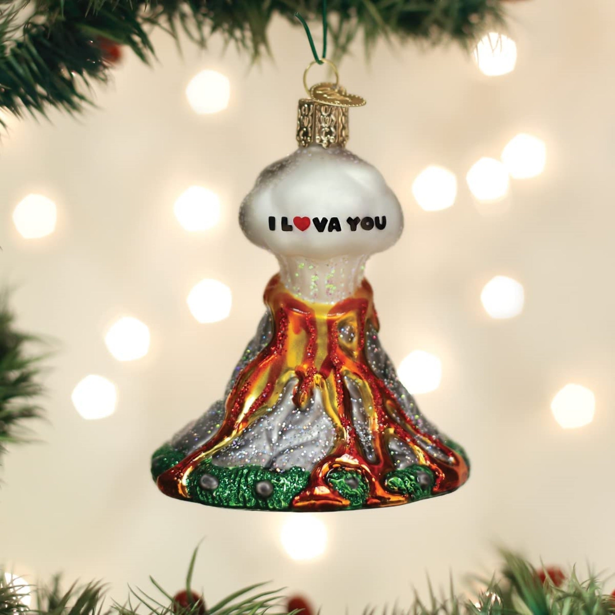 Old World Christmas Blown Glass 'I Lava You' Volcano Ornament, 3.5"