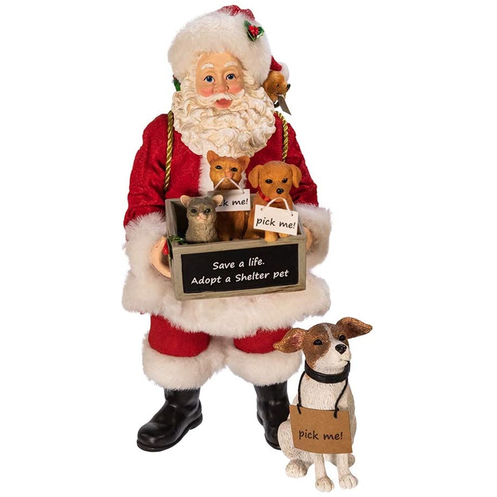 Kurt Adler Fabriche Adopt-A-Pet Santa With Dog, 2-Piece Set, 10.5"