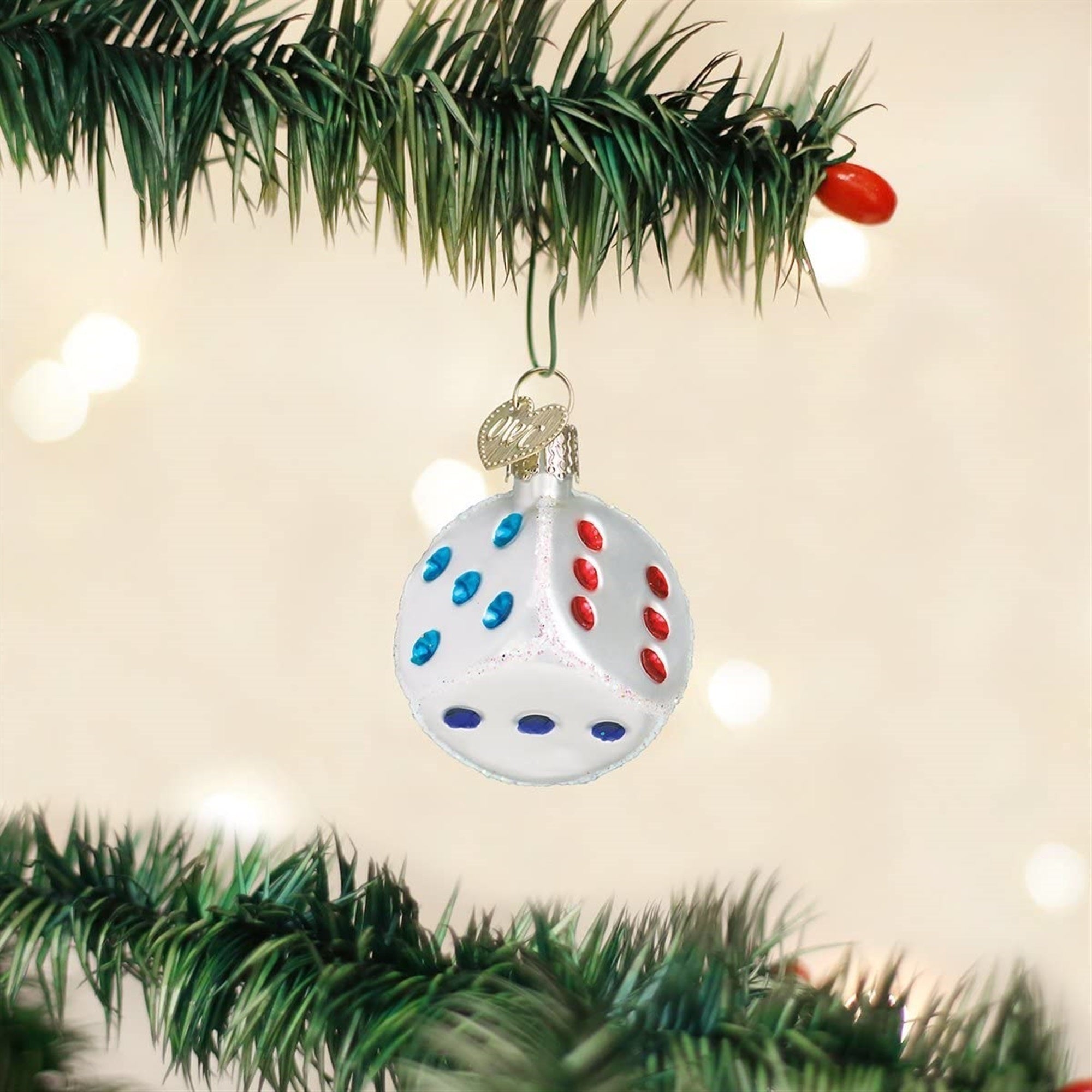 Old World Christmas Glass Blown Ornament, Dice 2"