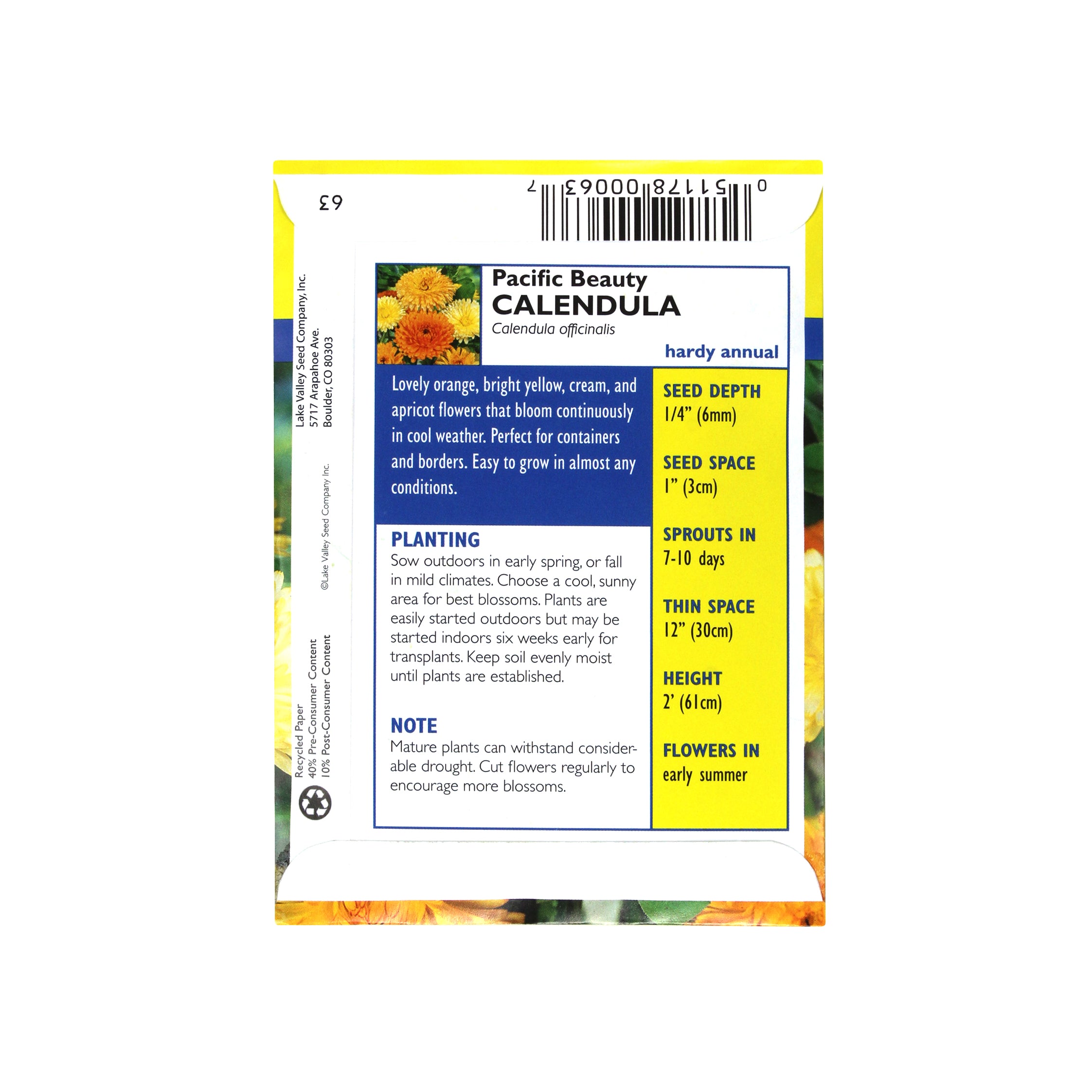 Lake Valley Seed Calendula, Pacific Beauty Mixed Colors Flower, 1g