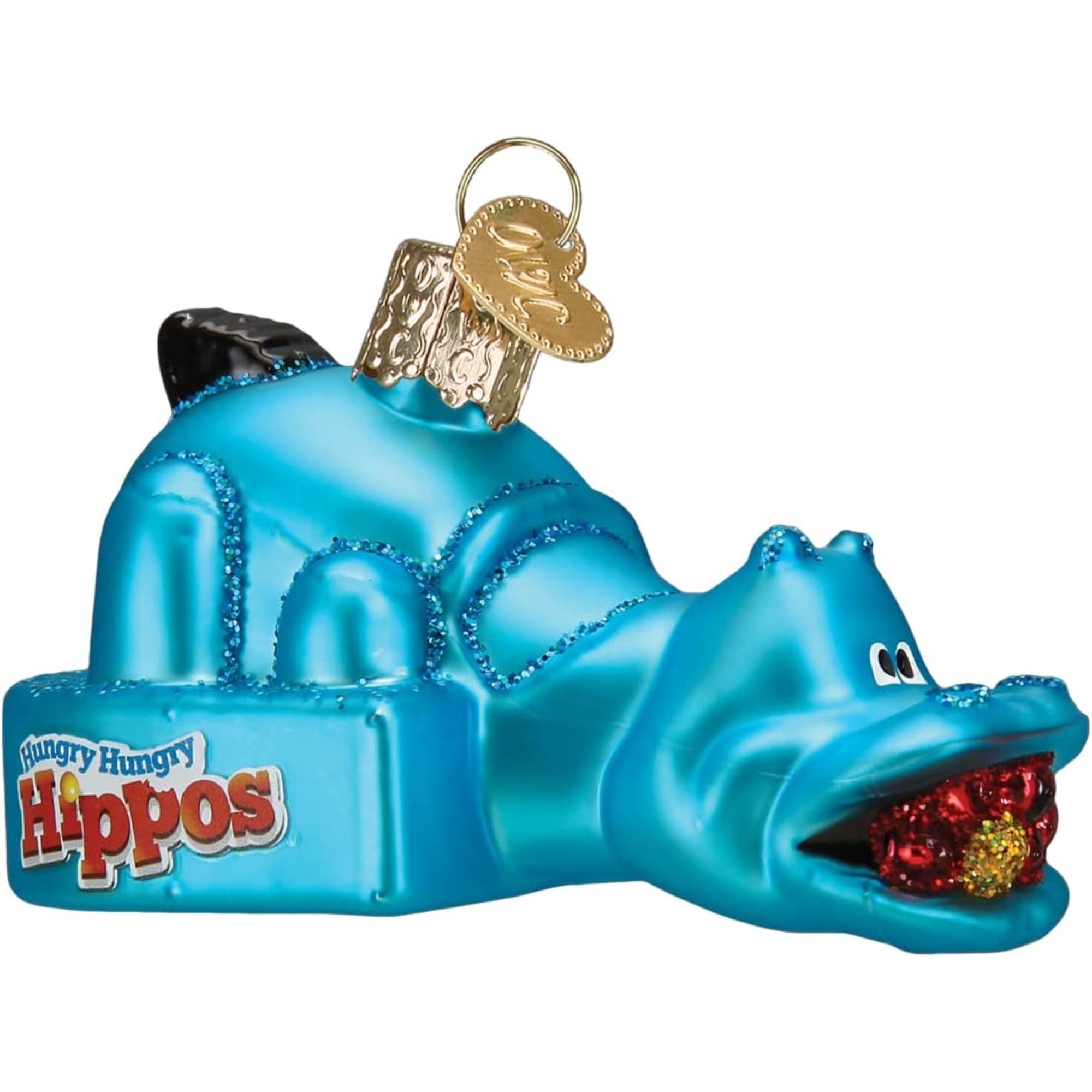 Old World Christmas Glass Blown Hungry Hungry Hippos Ornament Blue, 3.5"