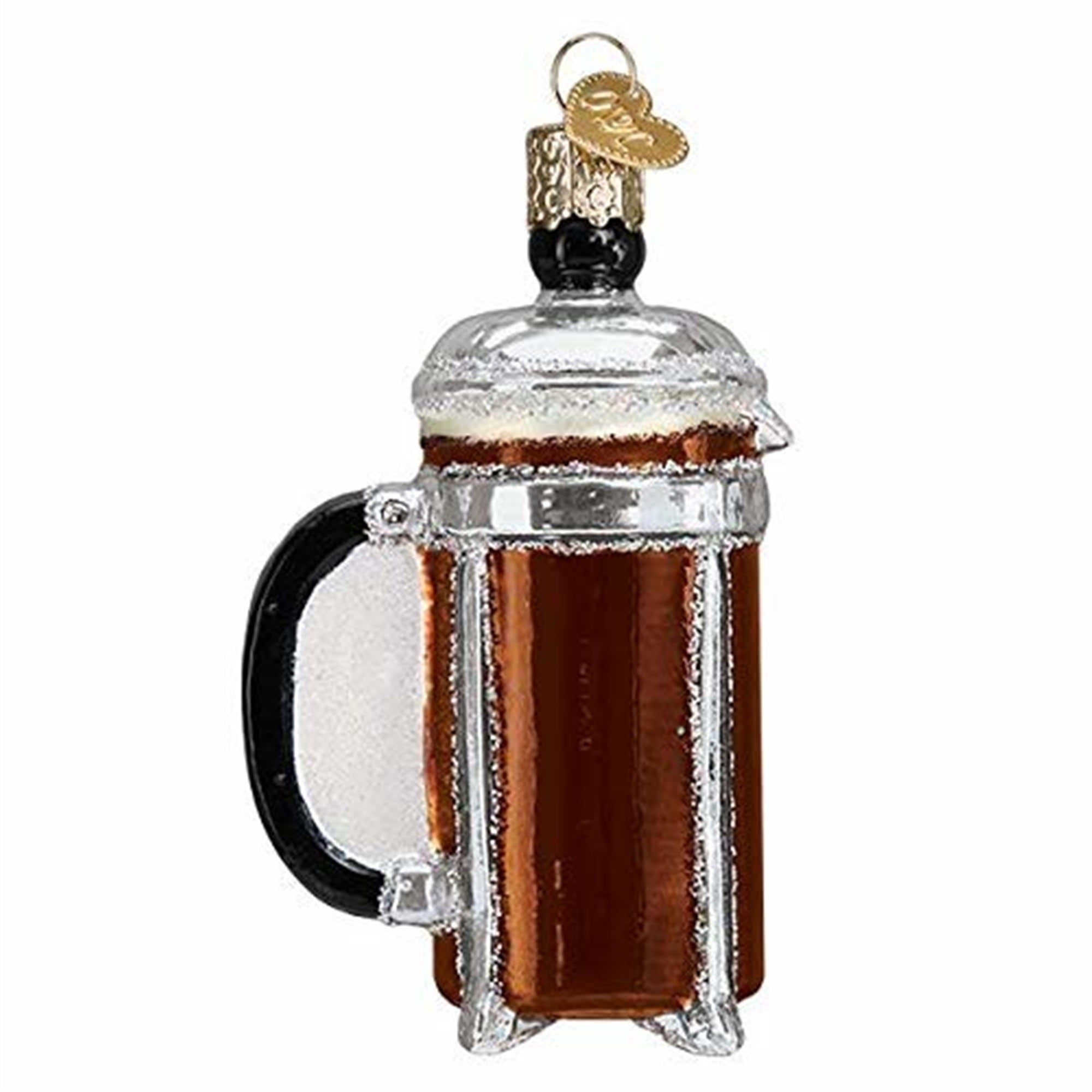 Old World French Coffee Press Christmas Ornament, 3.75”