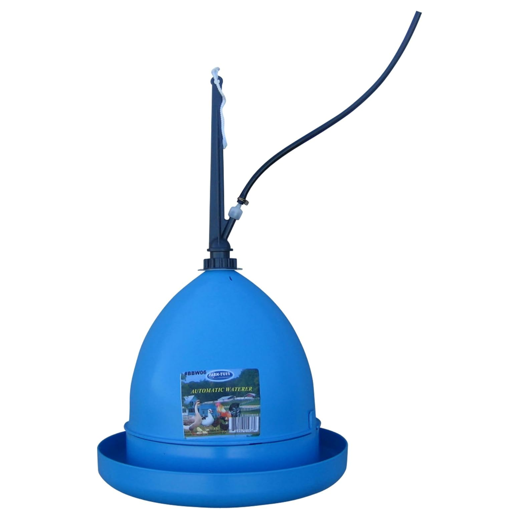 Farm Tuff Durable Plastic Hanging Automatic Poultry Waterer with Hose Hook Up for Chickens, Blue