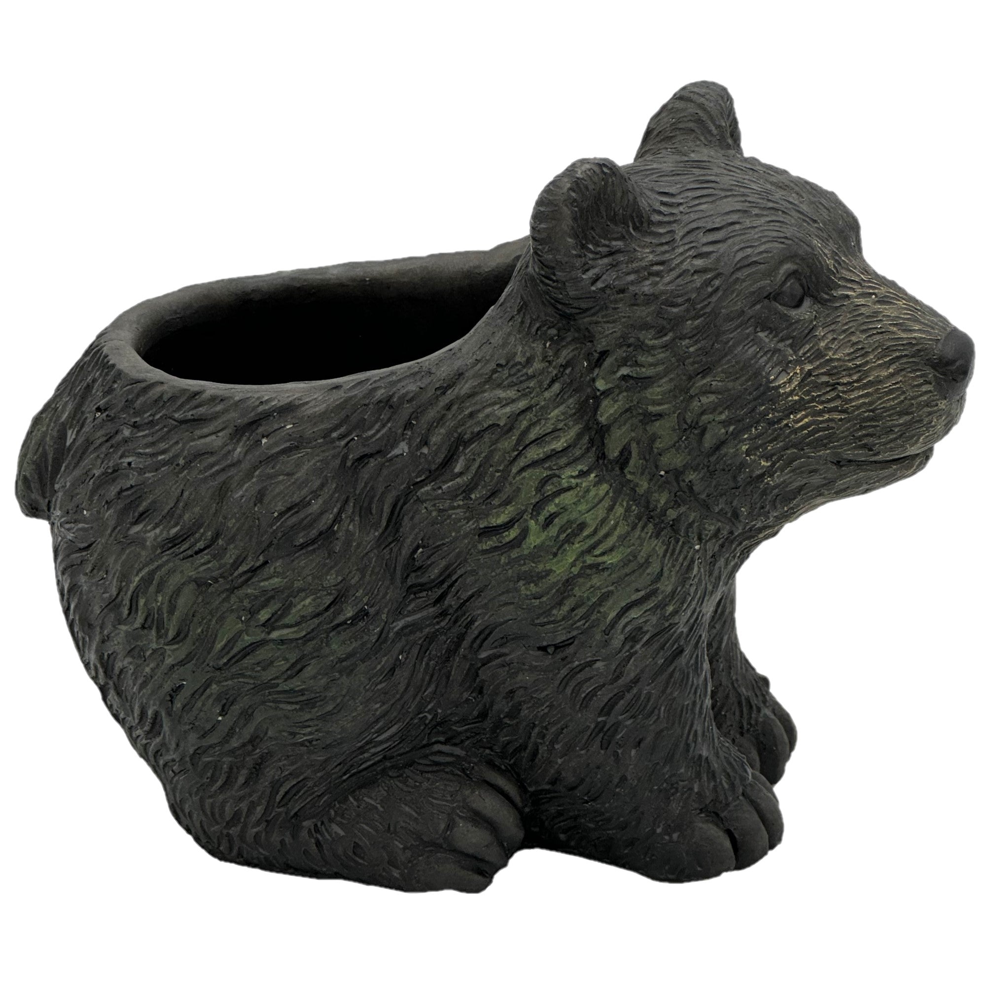 Classic Home and Garden Indoor Outdoor Cement Bear Planter, Dark Brown, 7"