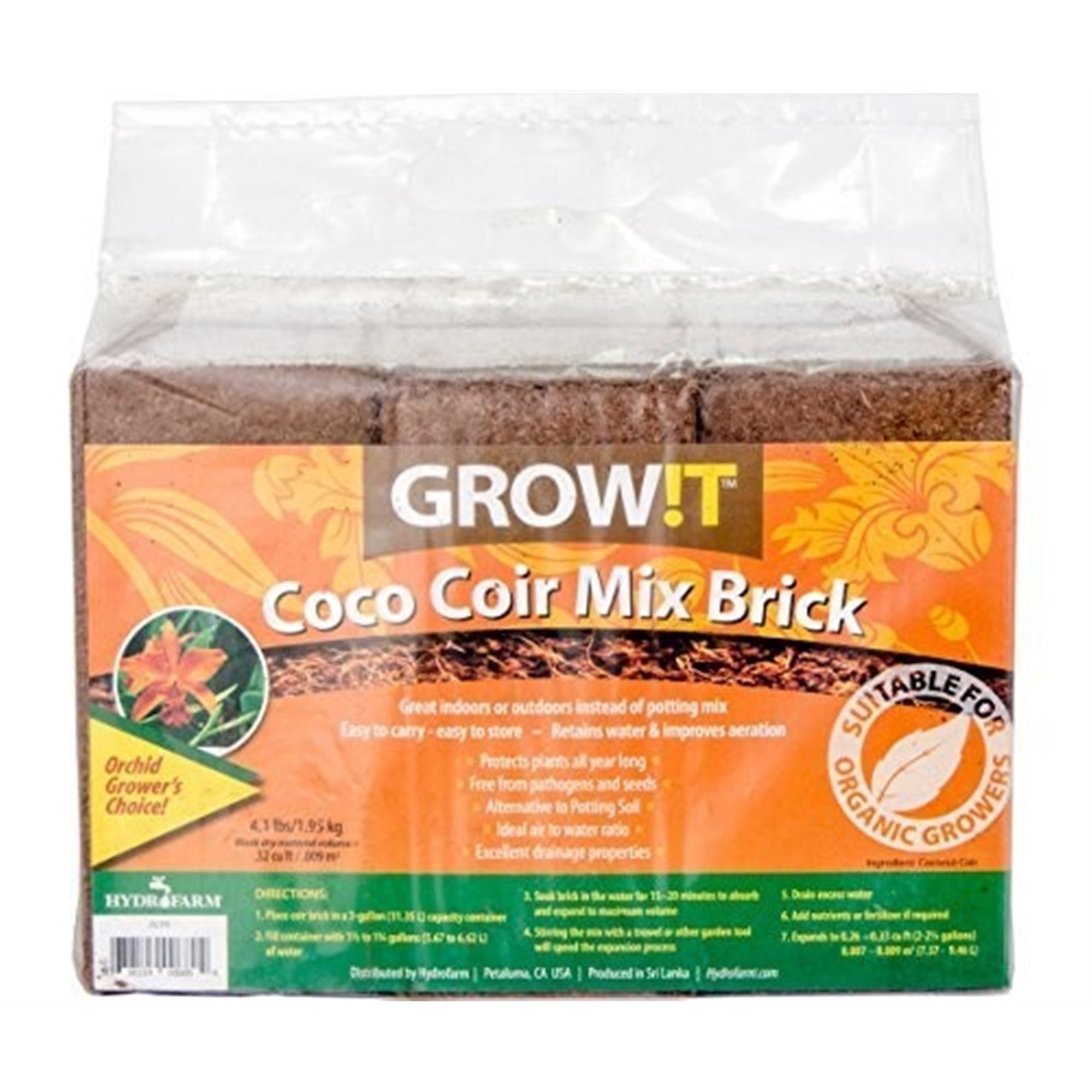 GROW!T - Coco Coir Mix Brick , Pack of 3