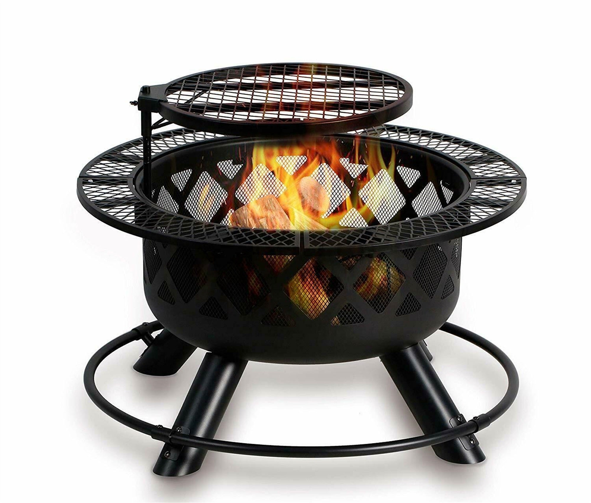 Shinerich Industrial Outdoor Circular Ranch Fire and Grilling Metal Pit, Black, 24