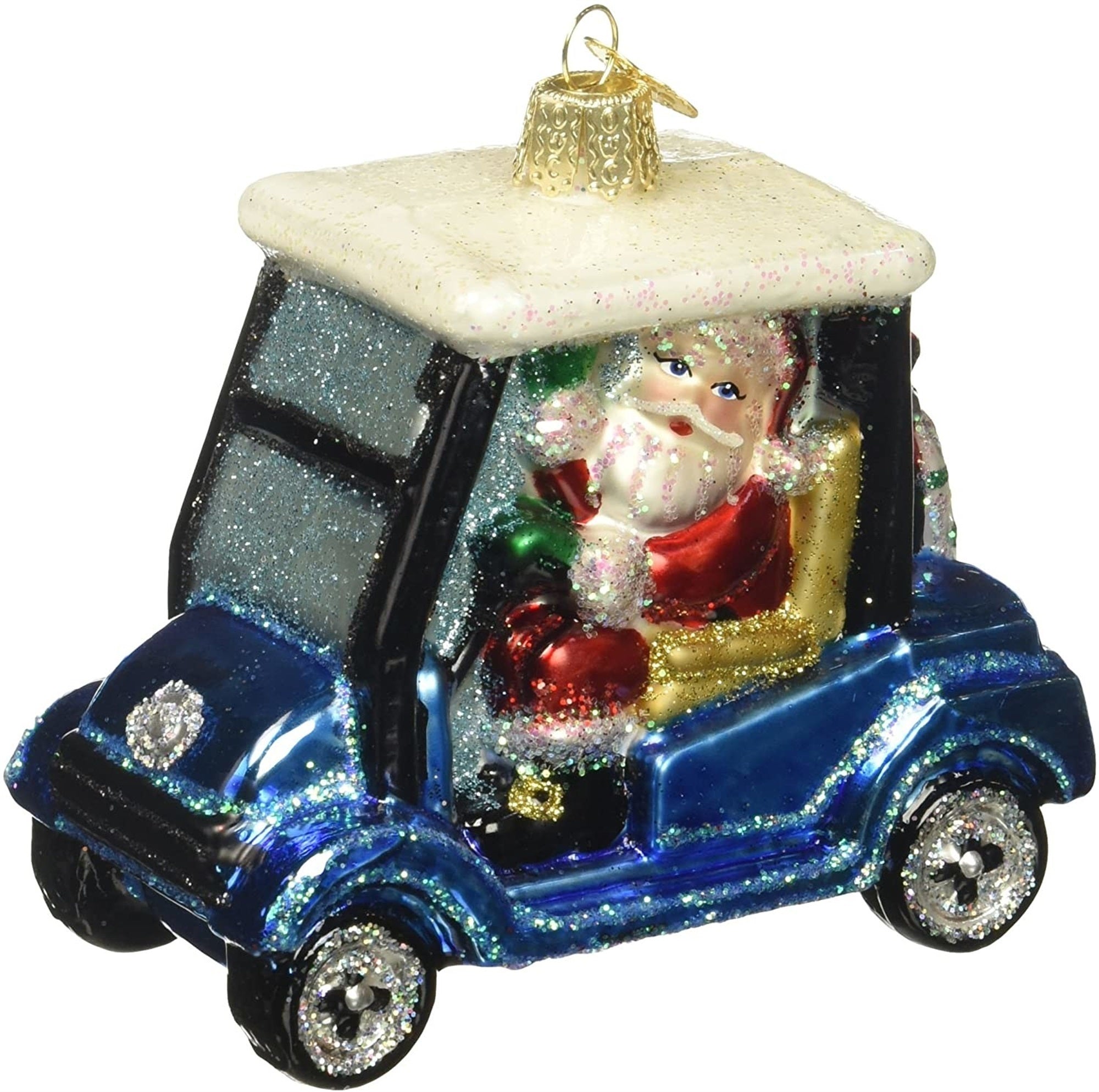 Old World Christmas Glass Blown Golf Cart Santa Ornament