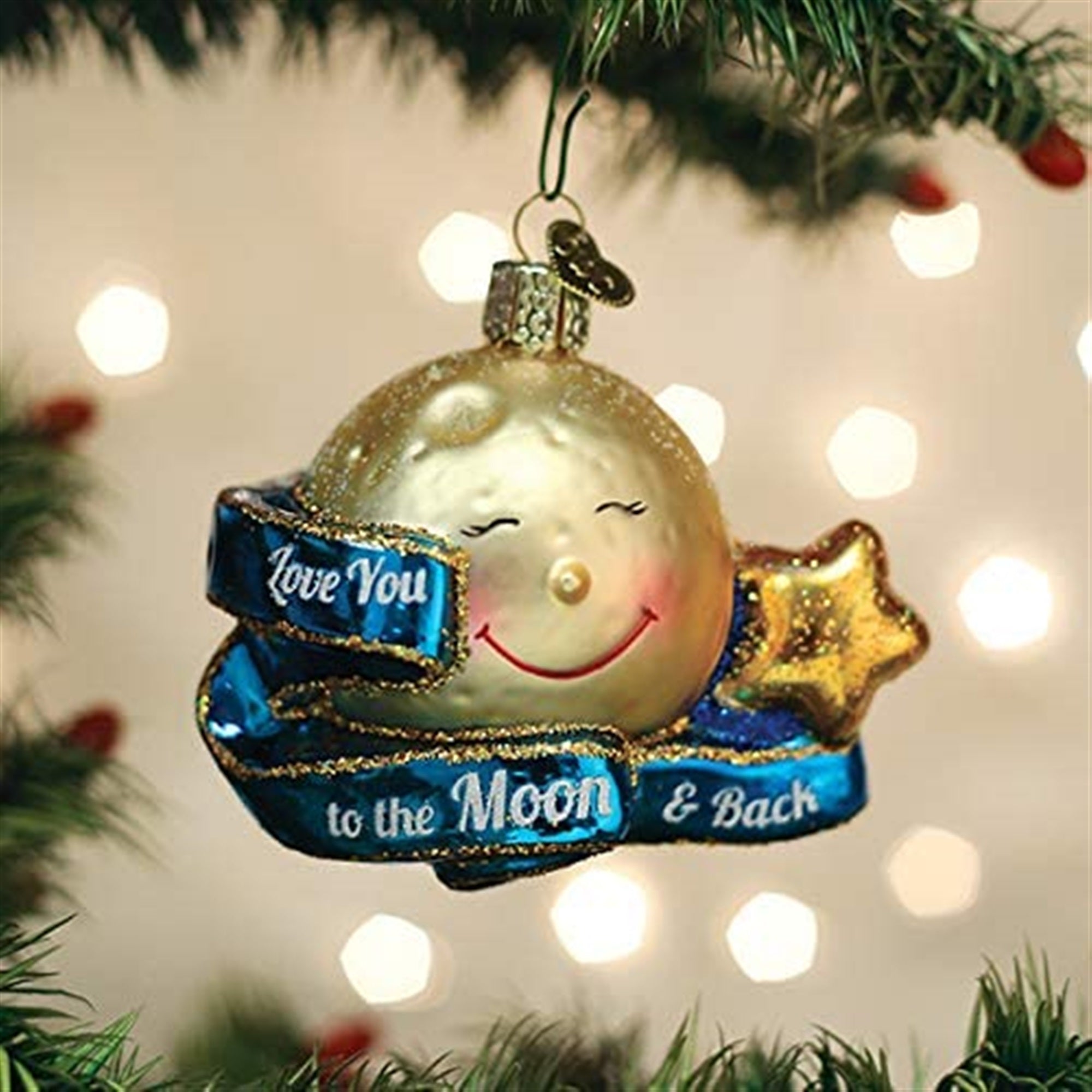 Old World Christmas Blown Glass Christmas Ornament, I Love You to the Moon & Back