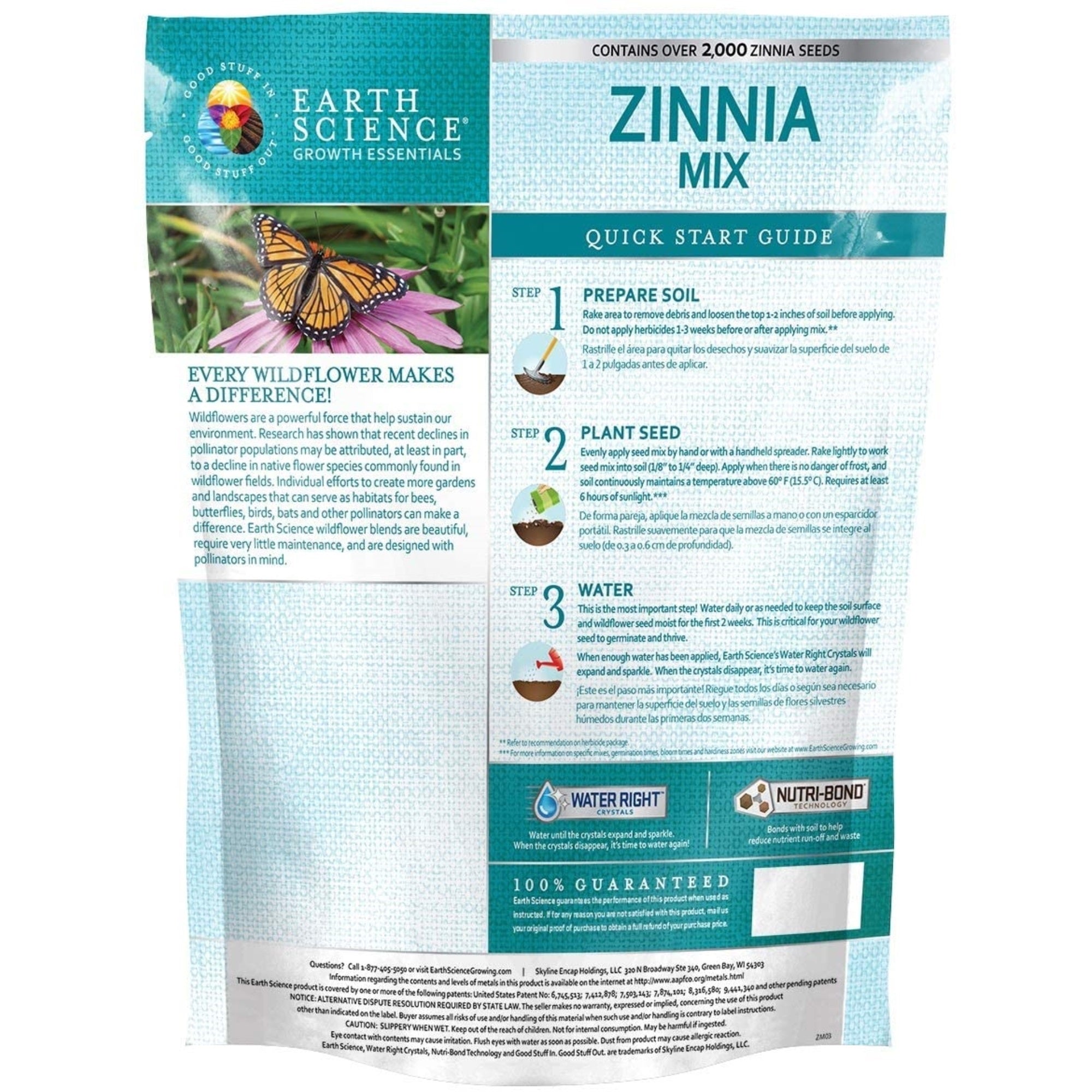 Earth Science Grown Essentials Zinnia Mix, 3-in-1 Formula - 2# bag