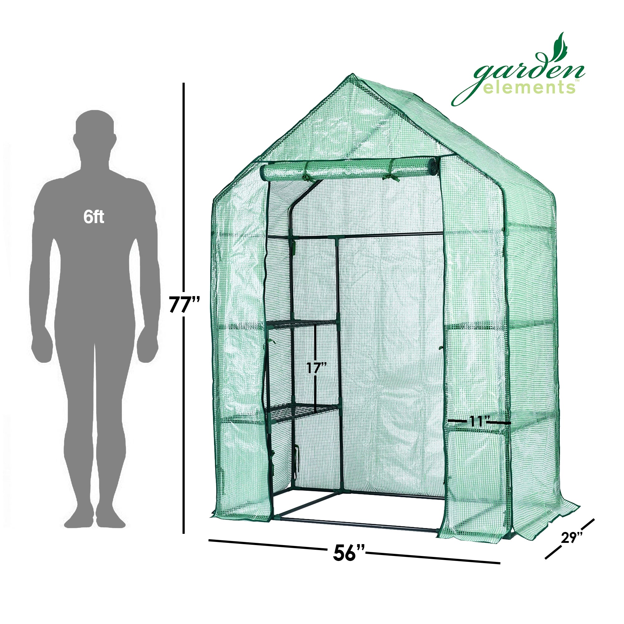 Garden Elements Personal Plastic Indoor/Outdoor Standing Greenhouse For Seed Starting and Propagation, Frost Protection, Green, Medium 56" x 29" x 77"