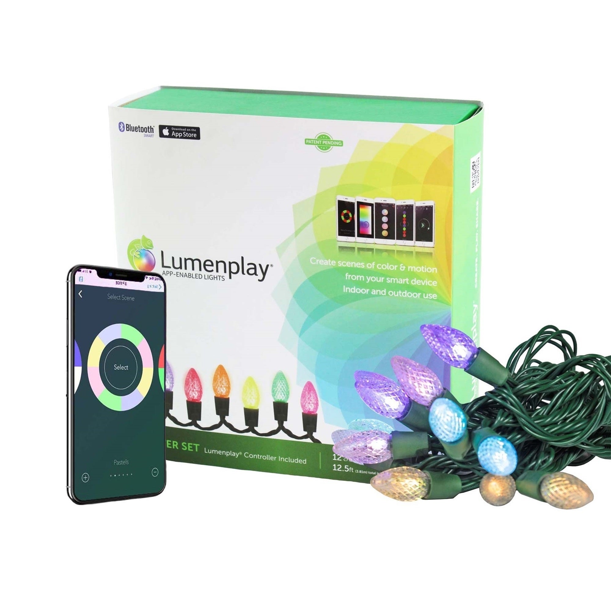 Lumenplay App-Enabled Light Starter Set, 12 RGB LED Lights, Multi-color, 12.5'