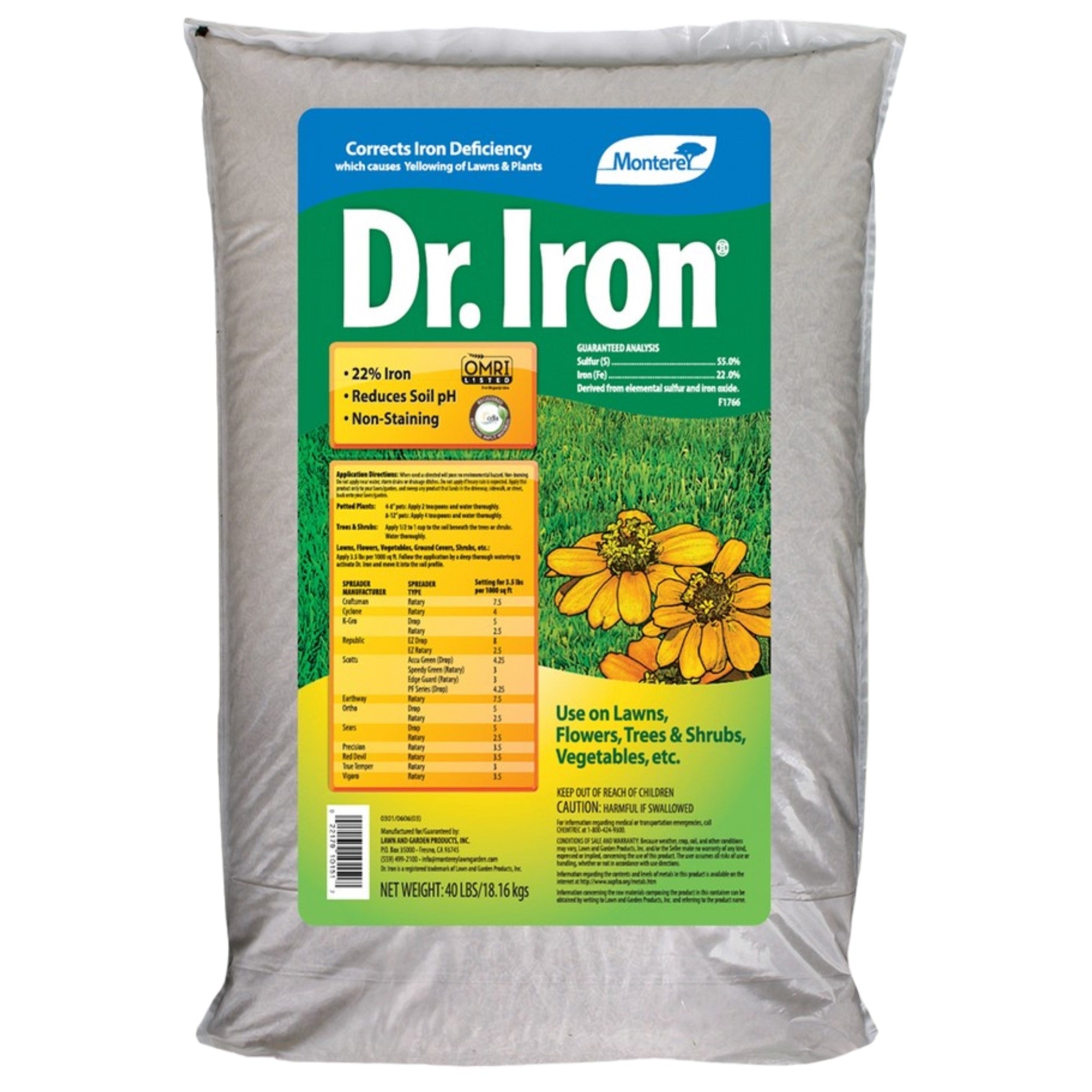 Monterey Dr. Iron Acidifier Granules, Iron and Elemental Sulfur Acidic Fertilizer, 40 lb