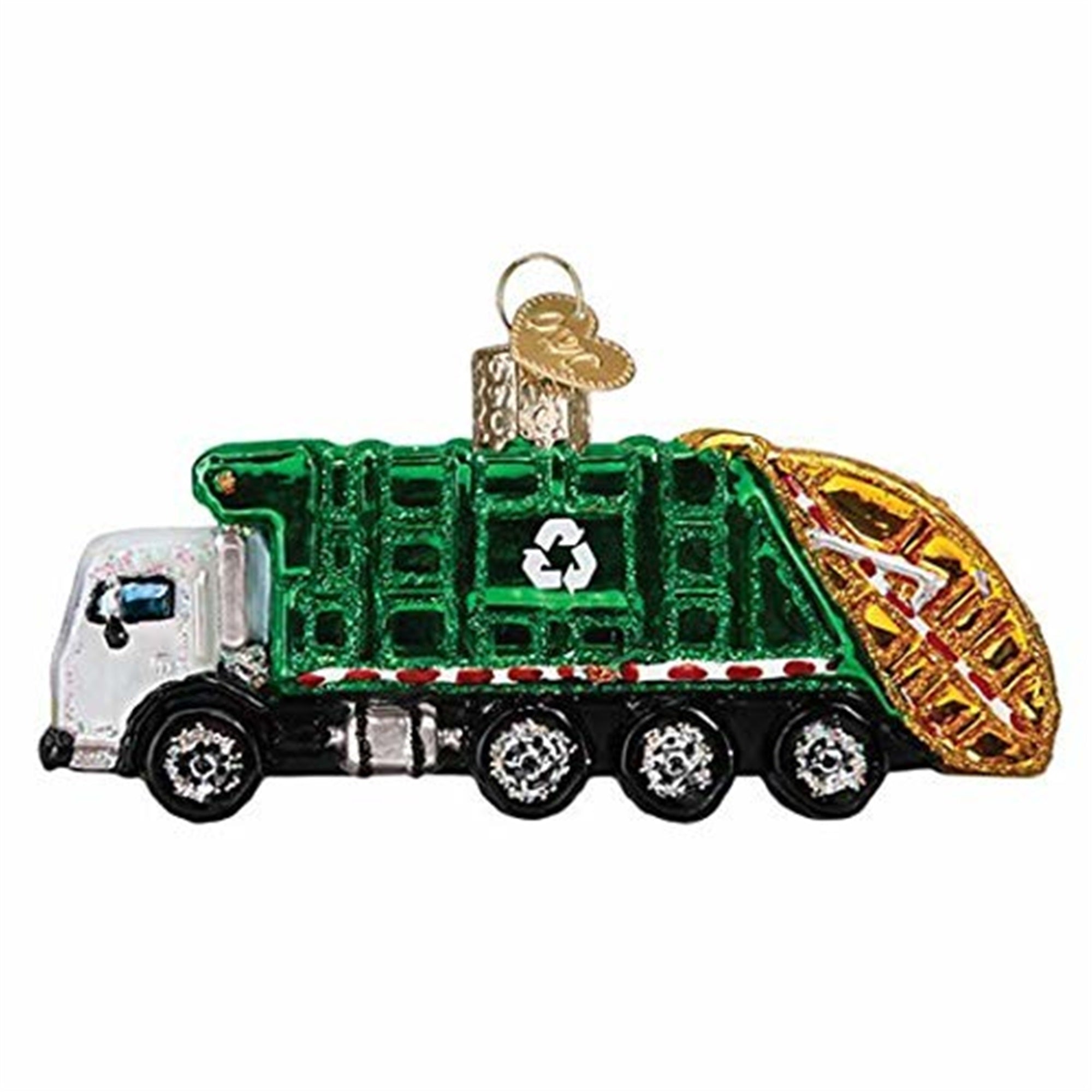 Old World Christmas Glass Blown Garbage Truck Ornament