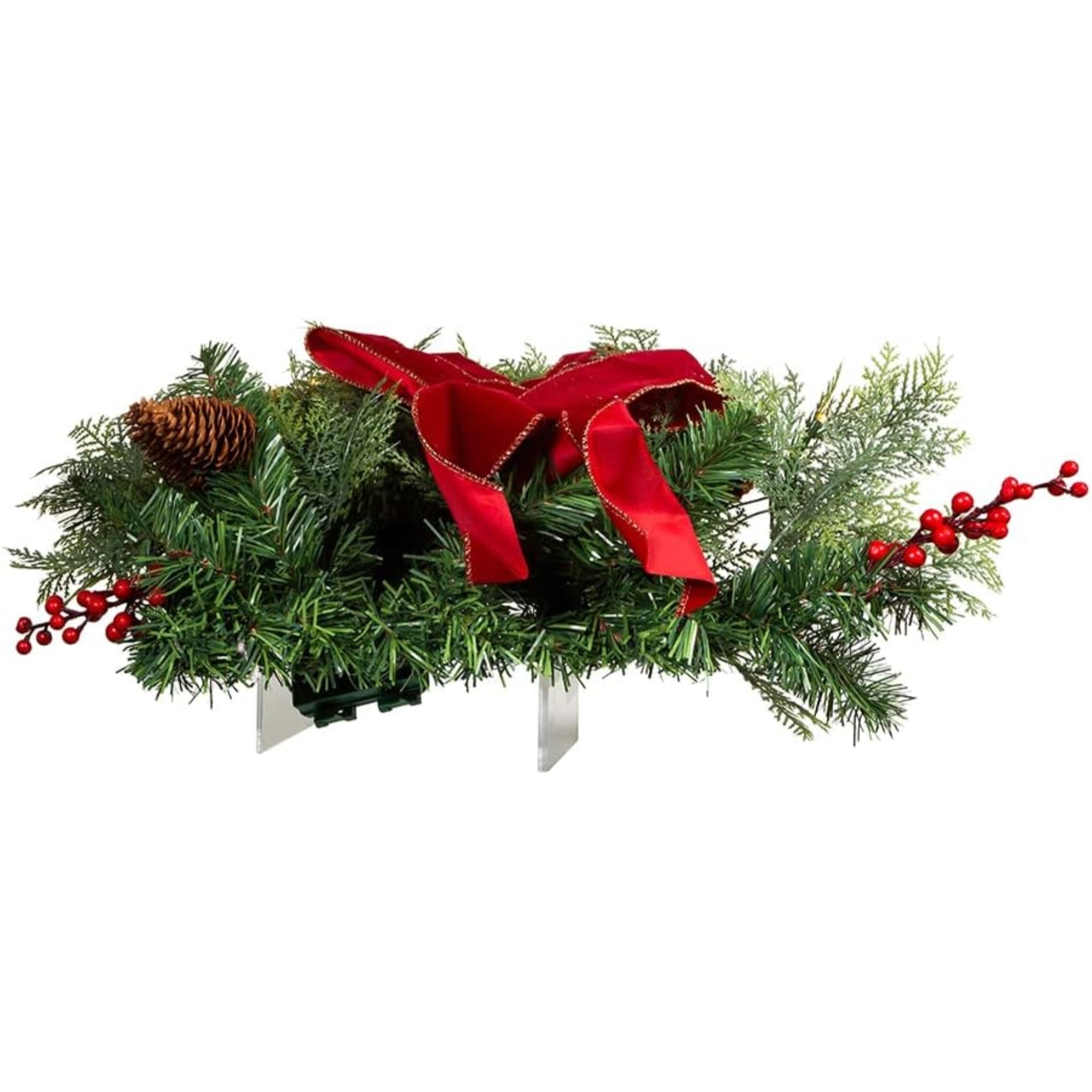 Kurt Adler Pre Lit Battery Operated Wall Tree with Bow, Red, 26in