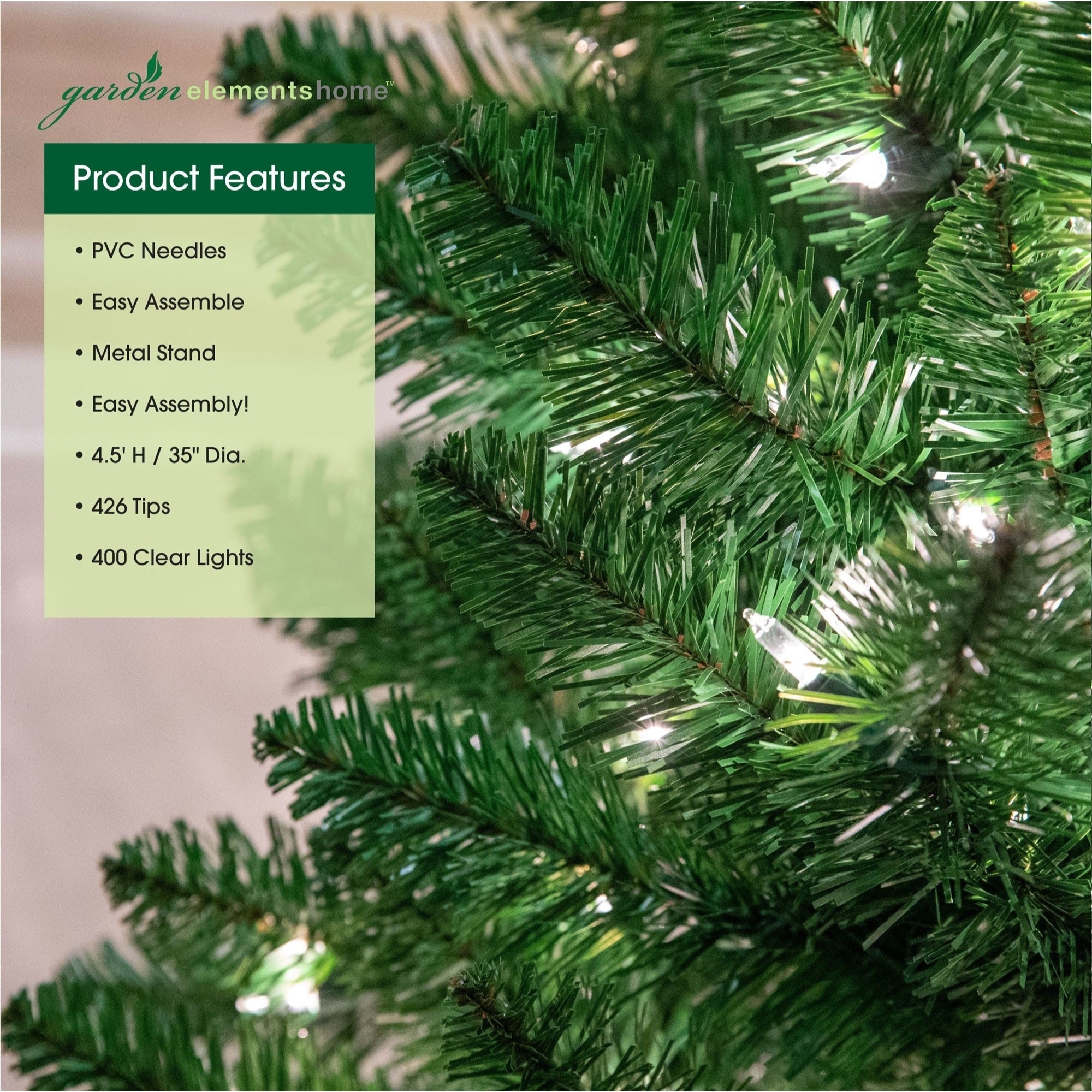 Garden Elements Artificial Pre-Lit Penn Spruce Christmas Tree, 2462 Tips, 1600 Clear Lights, 9 ft