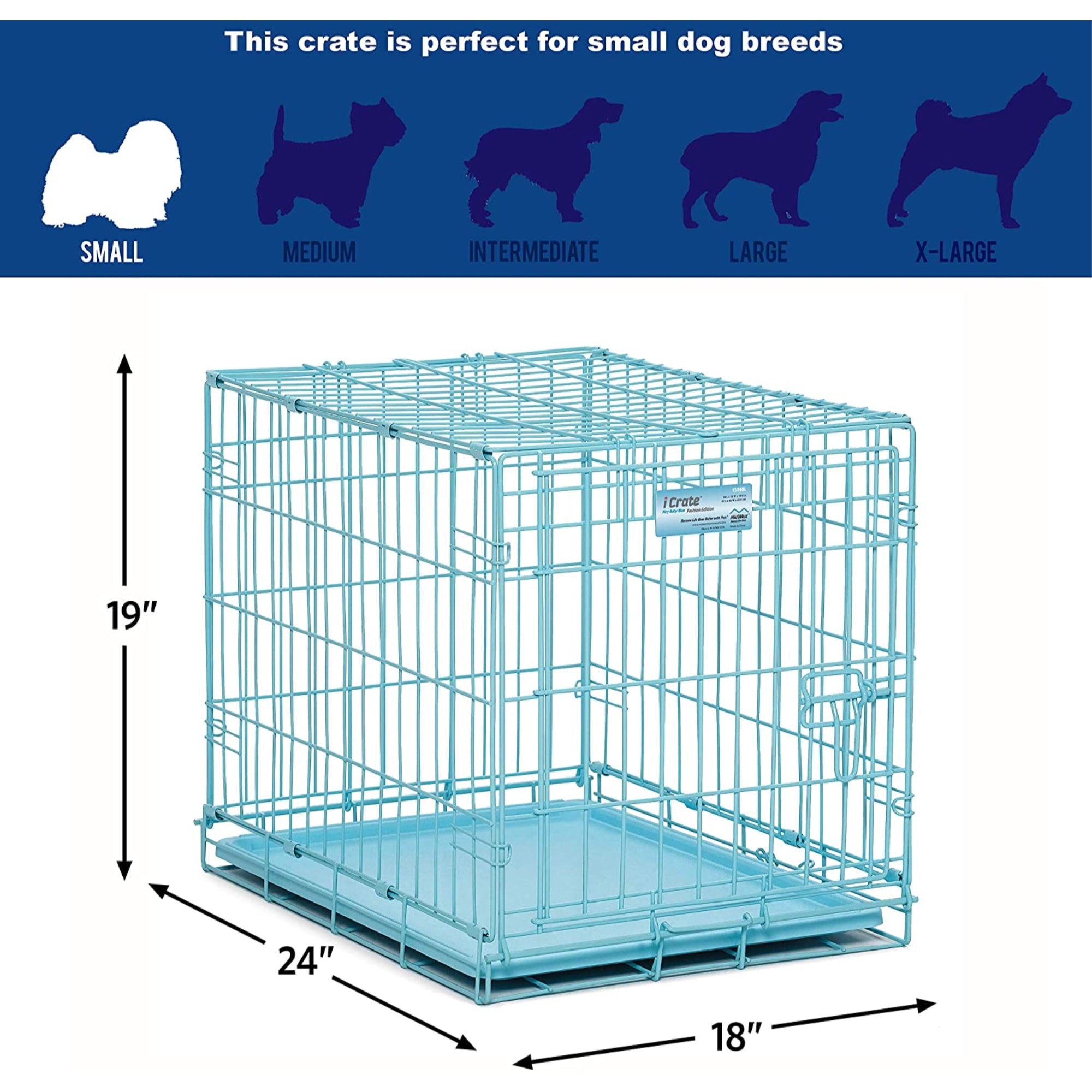 Midwest iCrate Single Door Dog Crate, Small Dog, Blue 24" H