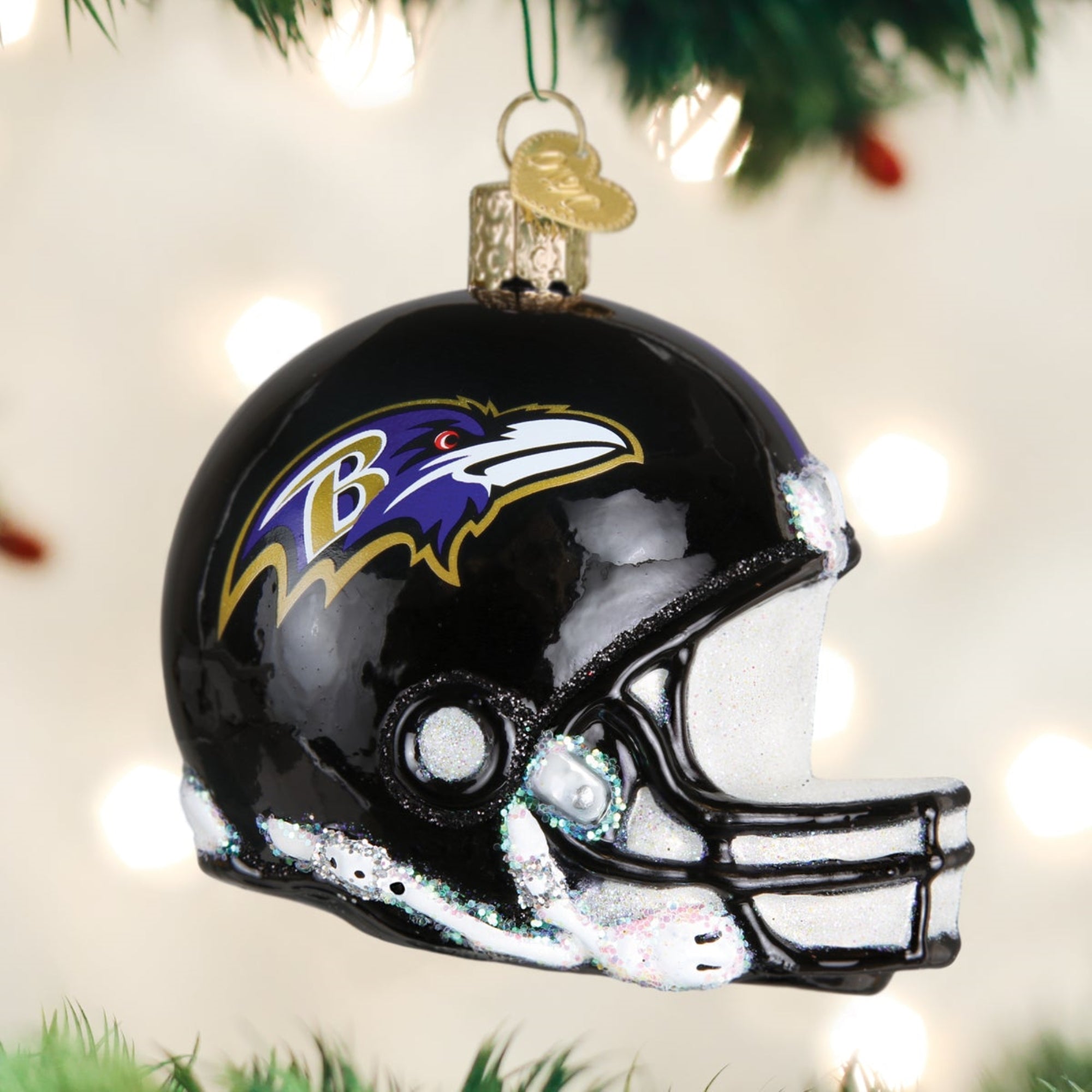Old World Blown Glass Christmas Ornament, Baltimore Ravens Helmet