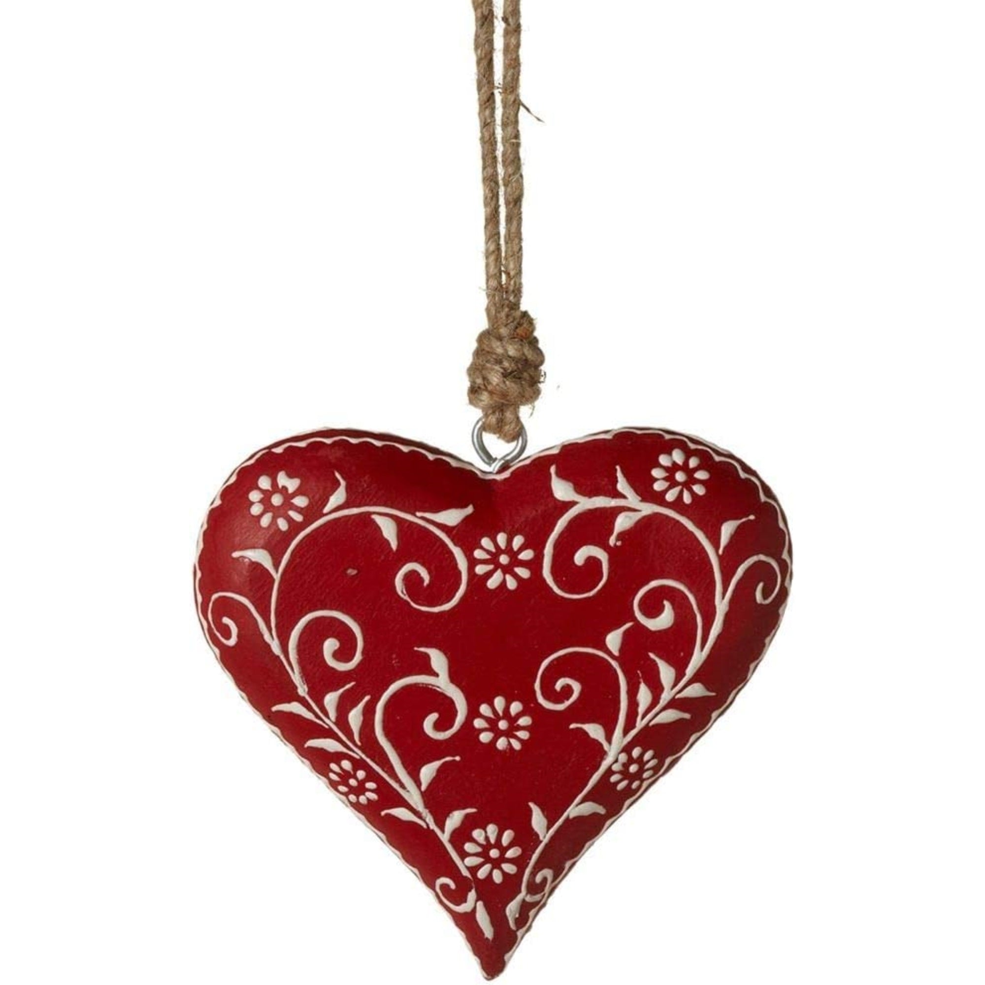 Ganz Hand Painted Floral Patterned Heart Wooden Ornament, Red, 4"