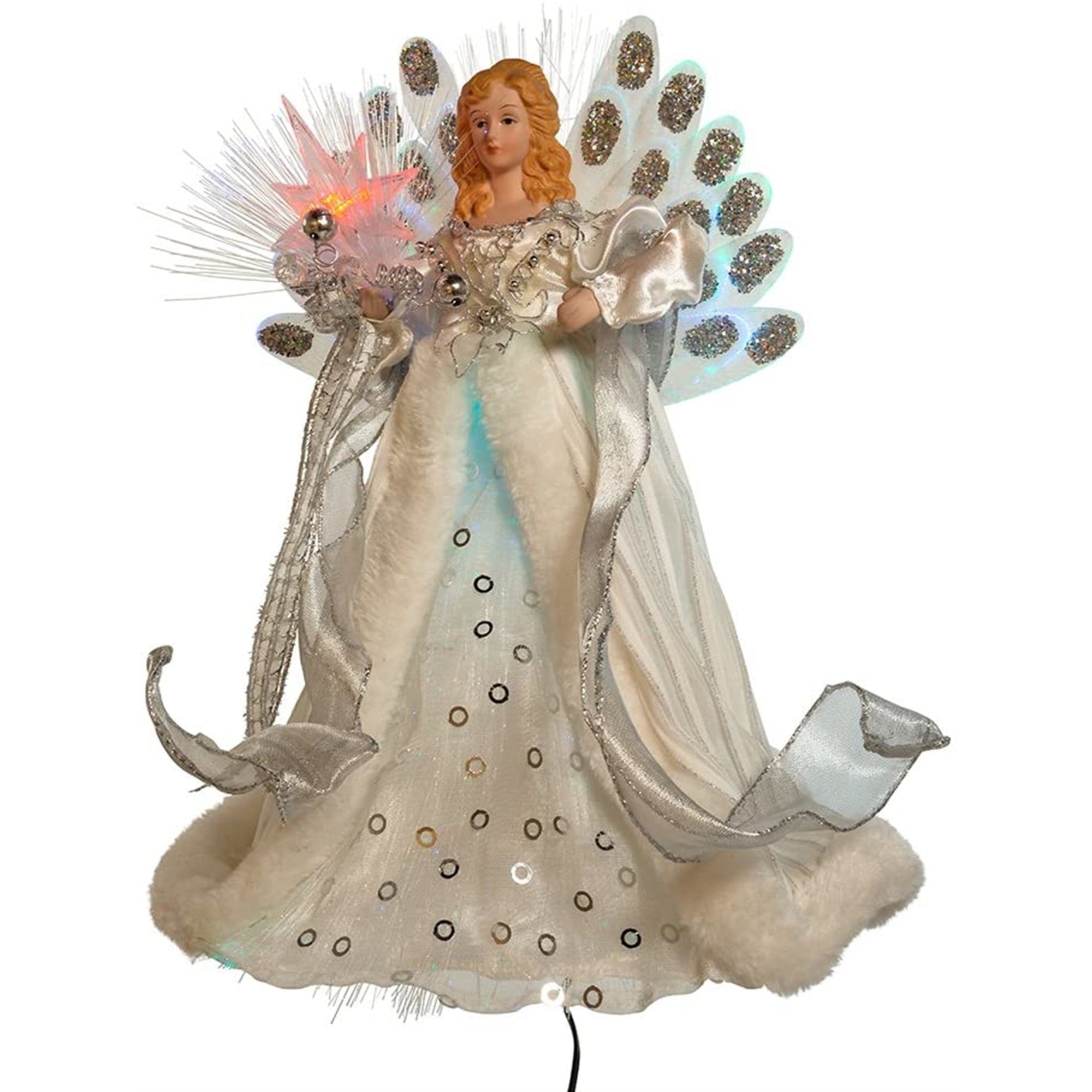 Kurt Adler (#UL1084) Fiber-Optic White and Silver Angel LED Lighted Treetop, 12"