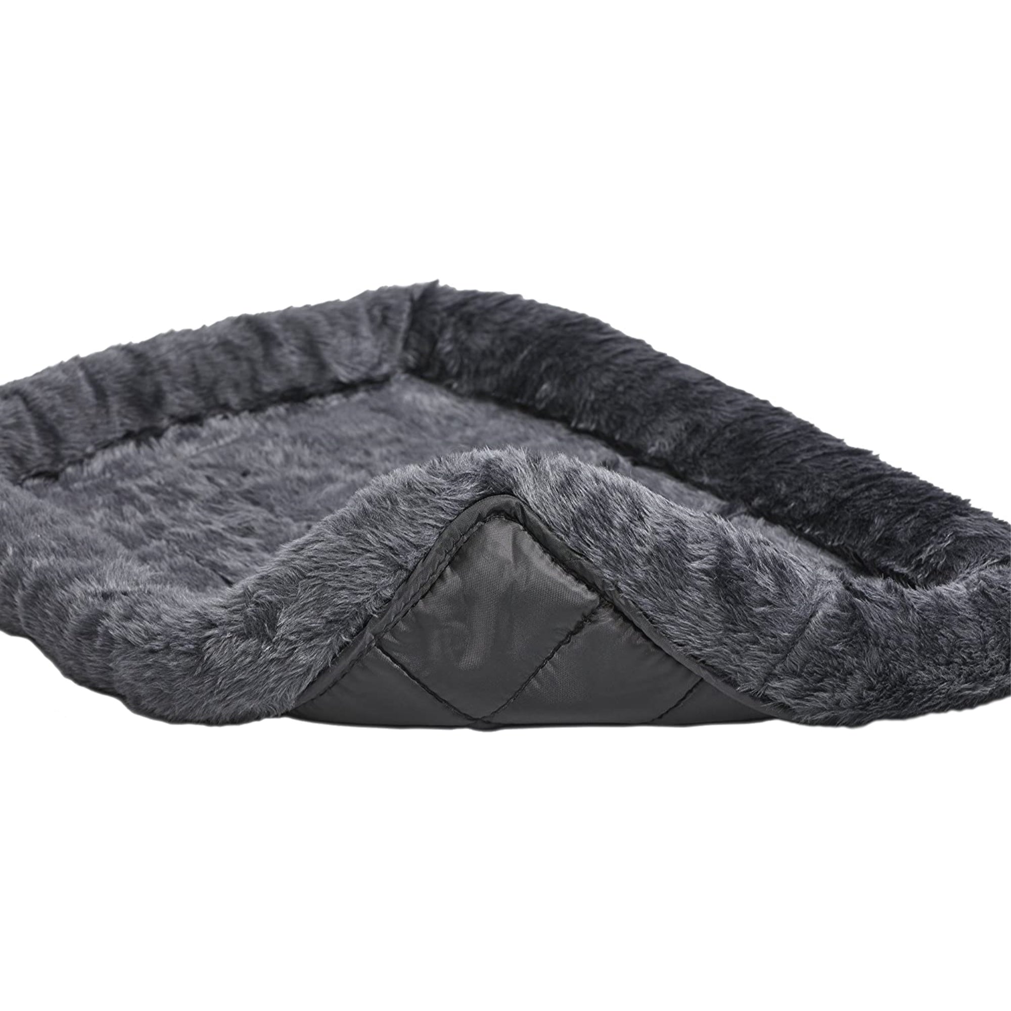 Midwest Quiet Time Bolster/Sheepskin Medium Dog Bed, Grey, 36" L X 23" W