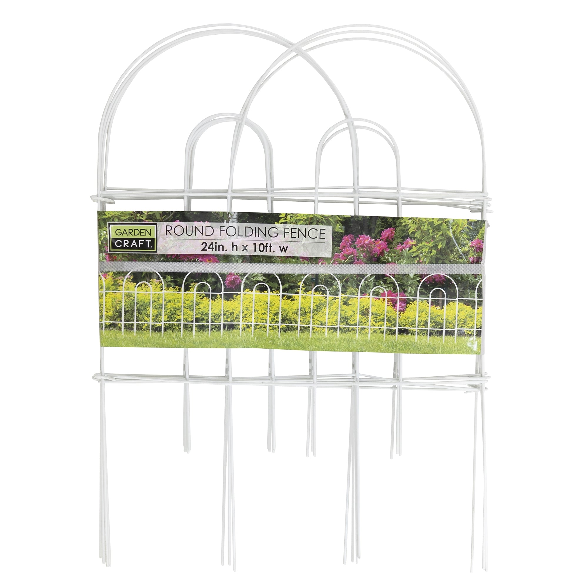 Origin Point Garden Craft Round Folding Border Fence, White, 10' L x 24" H