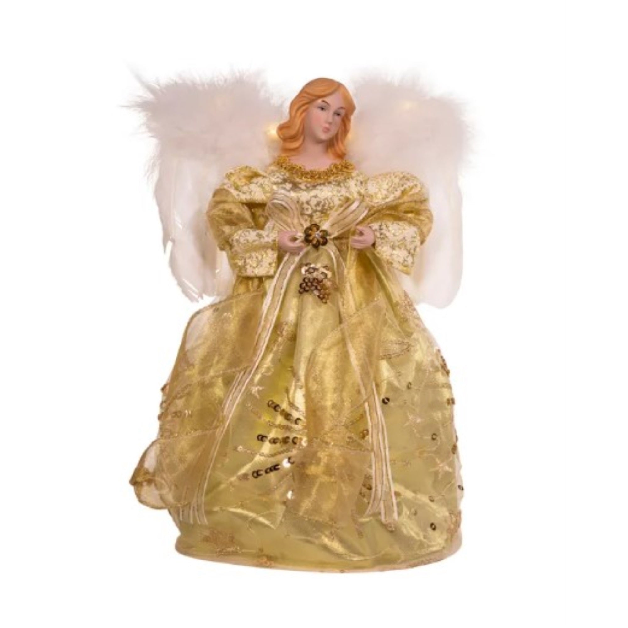 Kurt Adler Battery Operated White and Gold Lighted Angel Treetop 12"