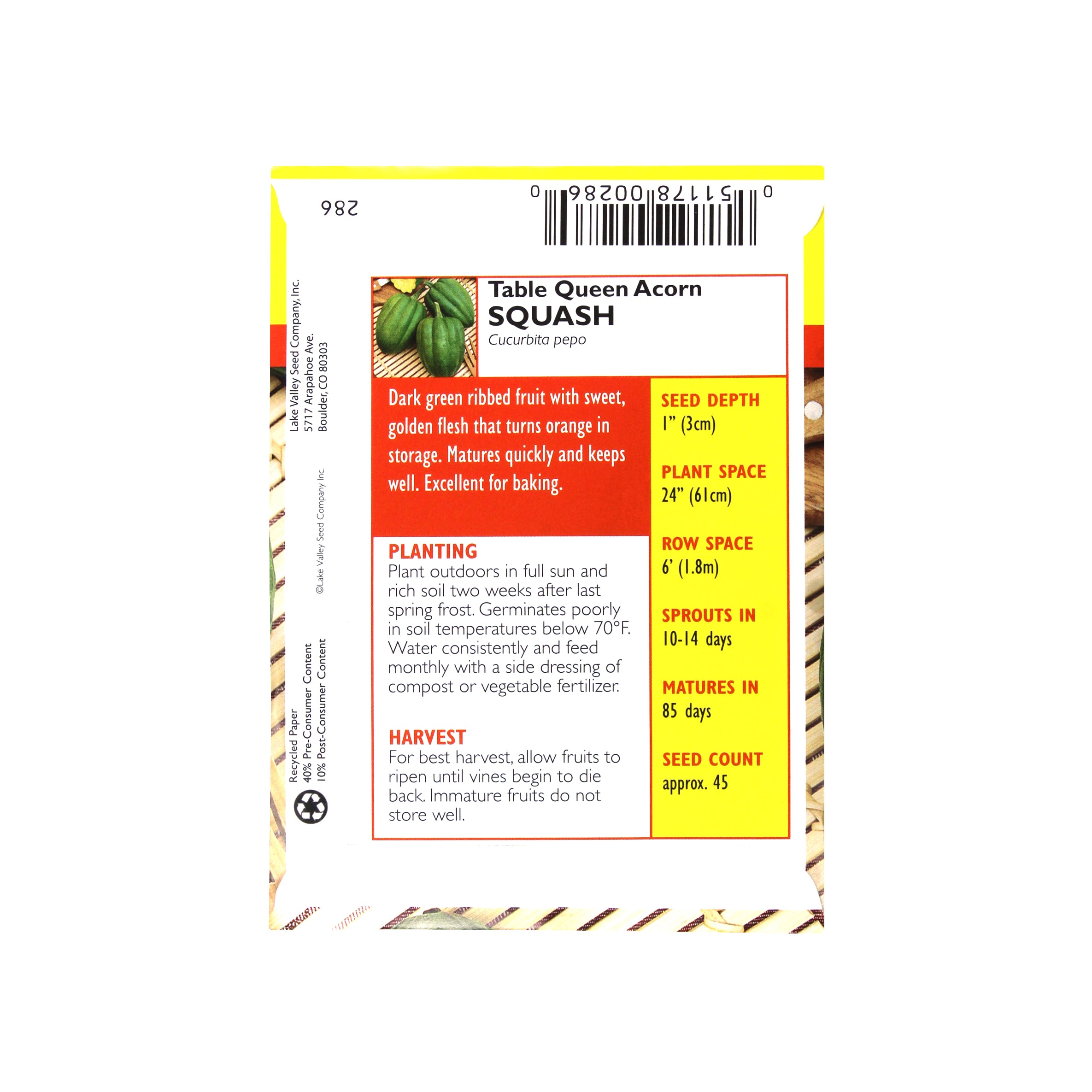 Lake Valley Seed Squash, Table Queen Acorn, 4g