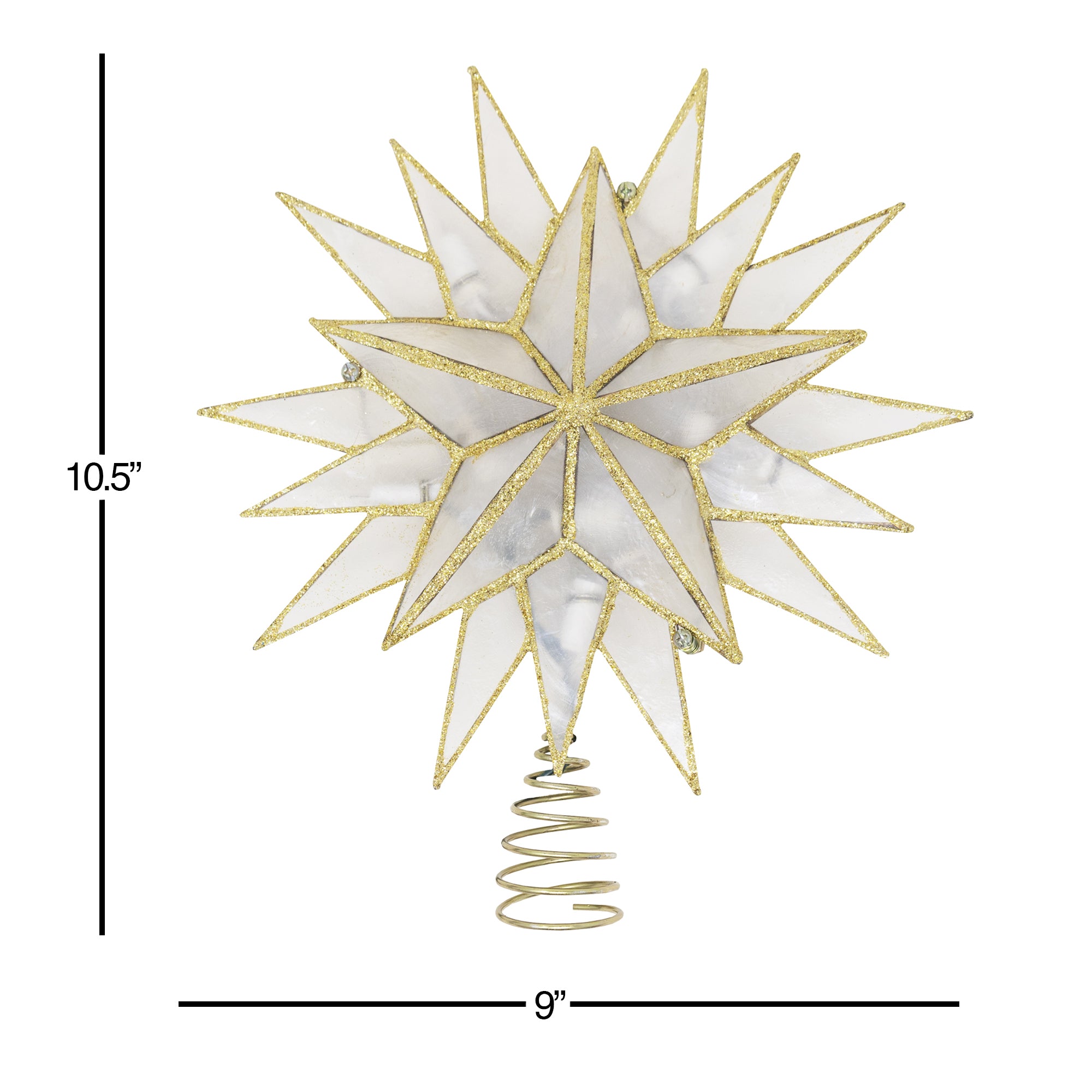 Kurt Adler 10-Light Capiz Star Treetop, Gold & White, 9.5"