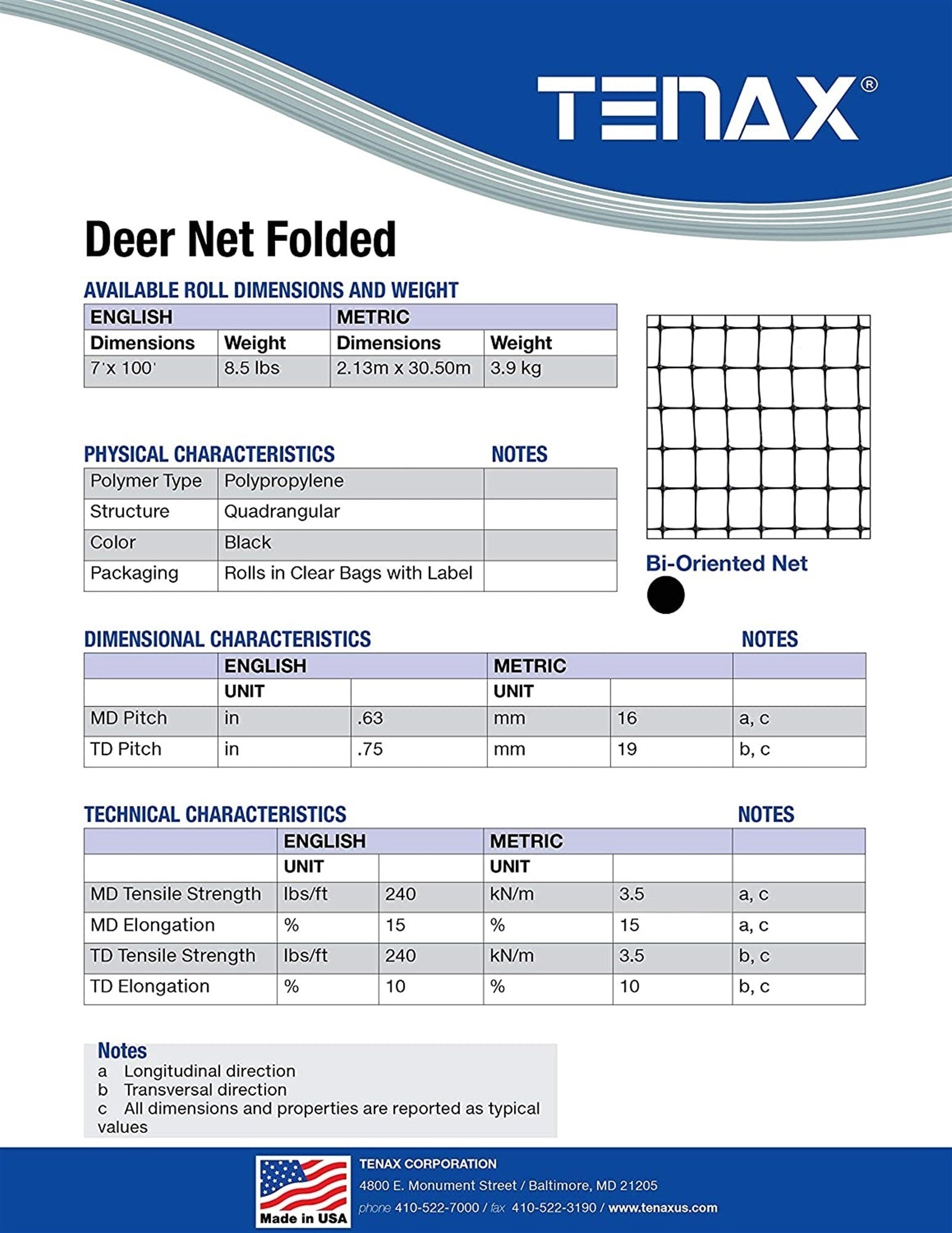 Tenax Deer Net, Black, 7 x 100 feet, Black